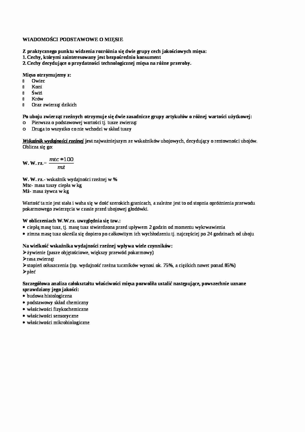 Wiadomości podstawowe o mięsie - wykład, sem IV - strona 1