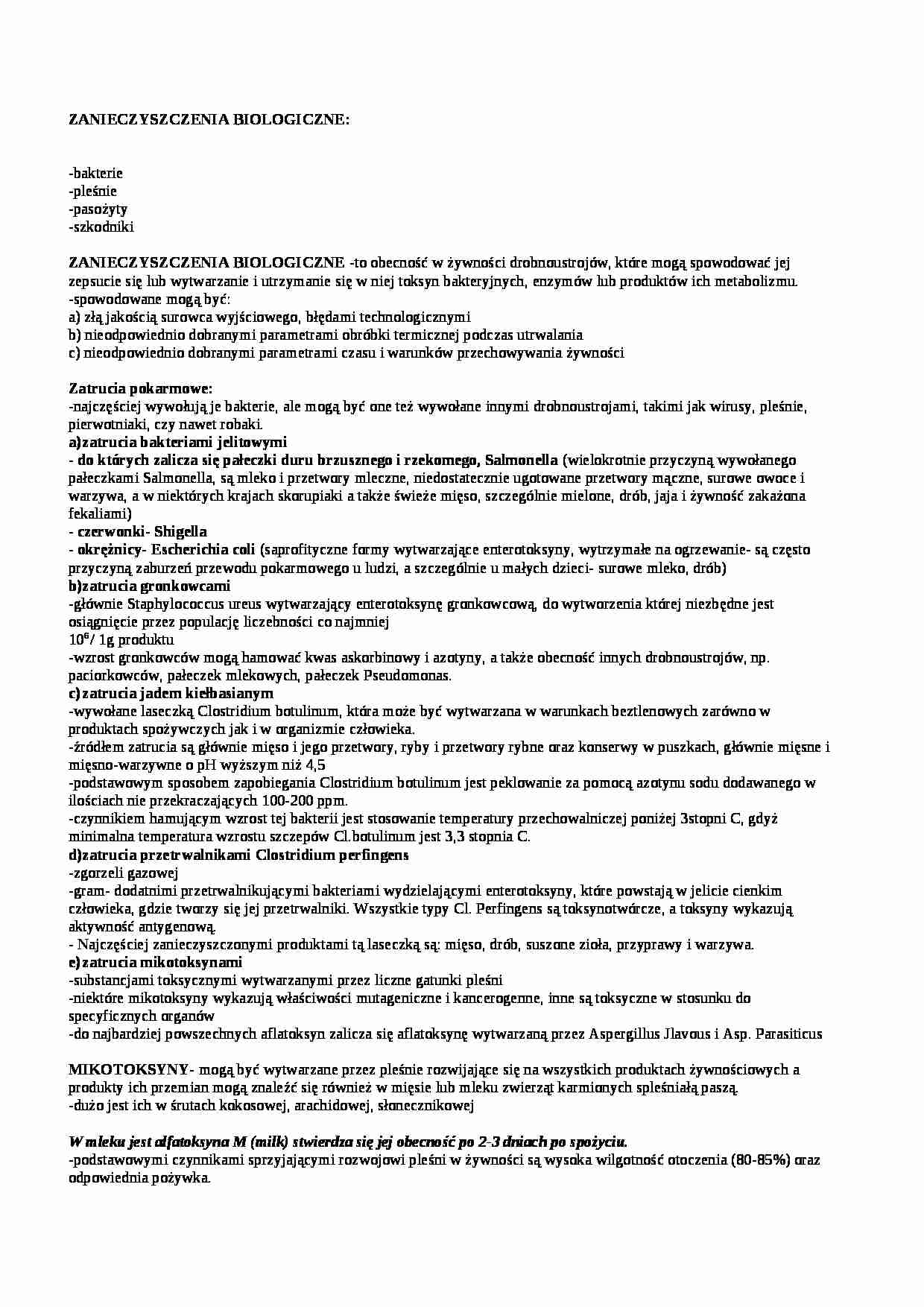 Wykład - zanieczyszczenia biologiczne, sem IV - strona 1