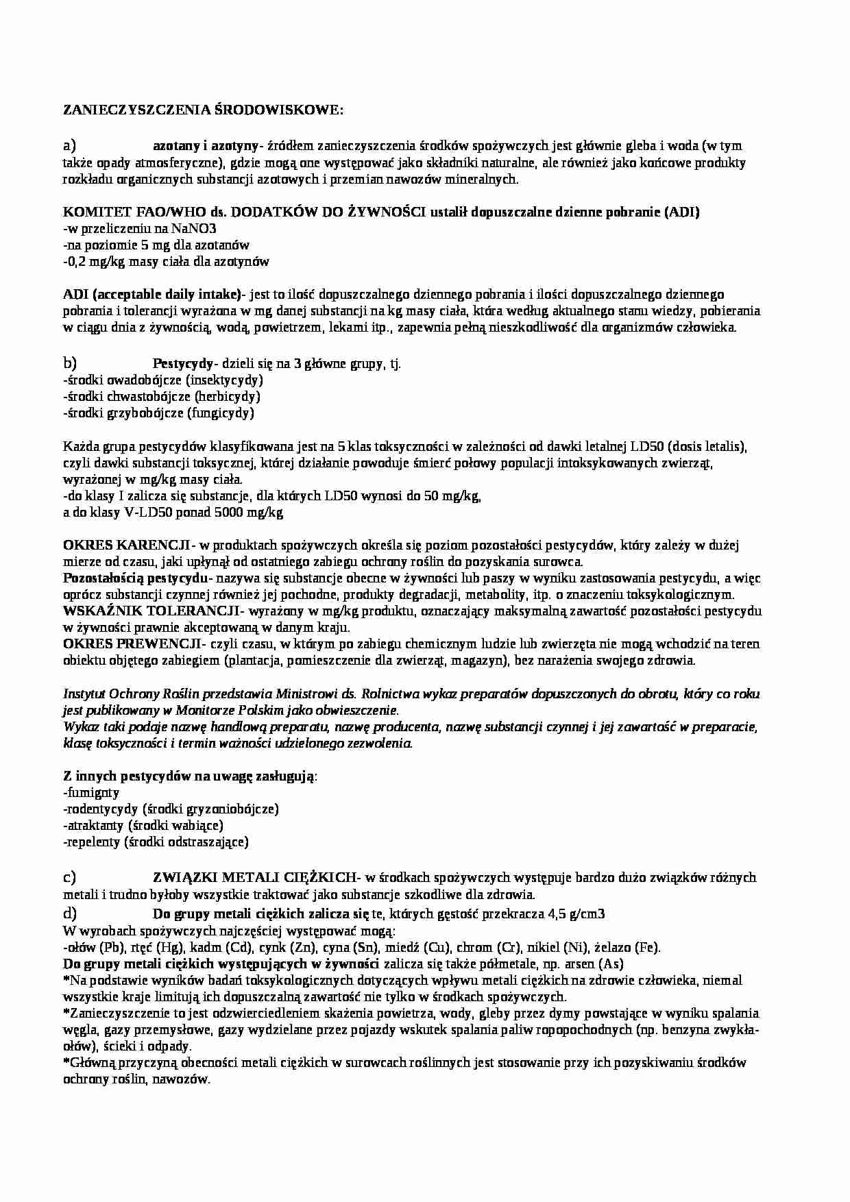 Wykład - zanieczyszczenia środowiskowe, sem IV - strona 1