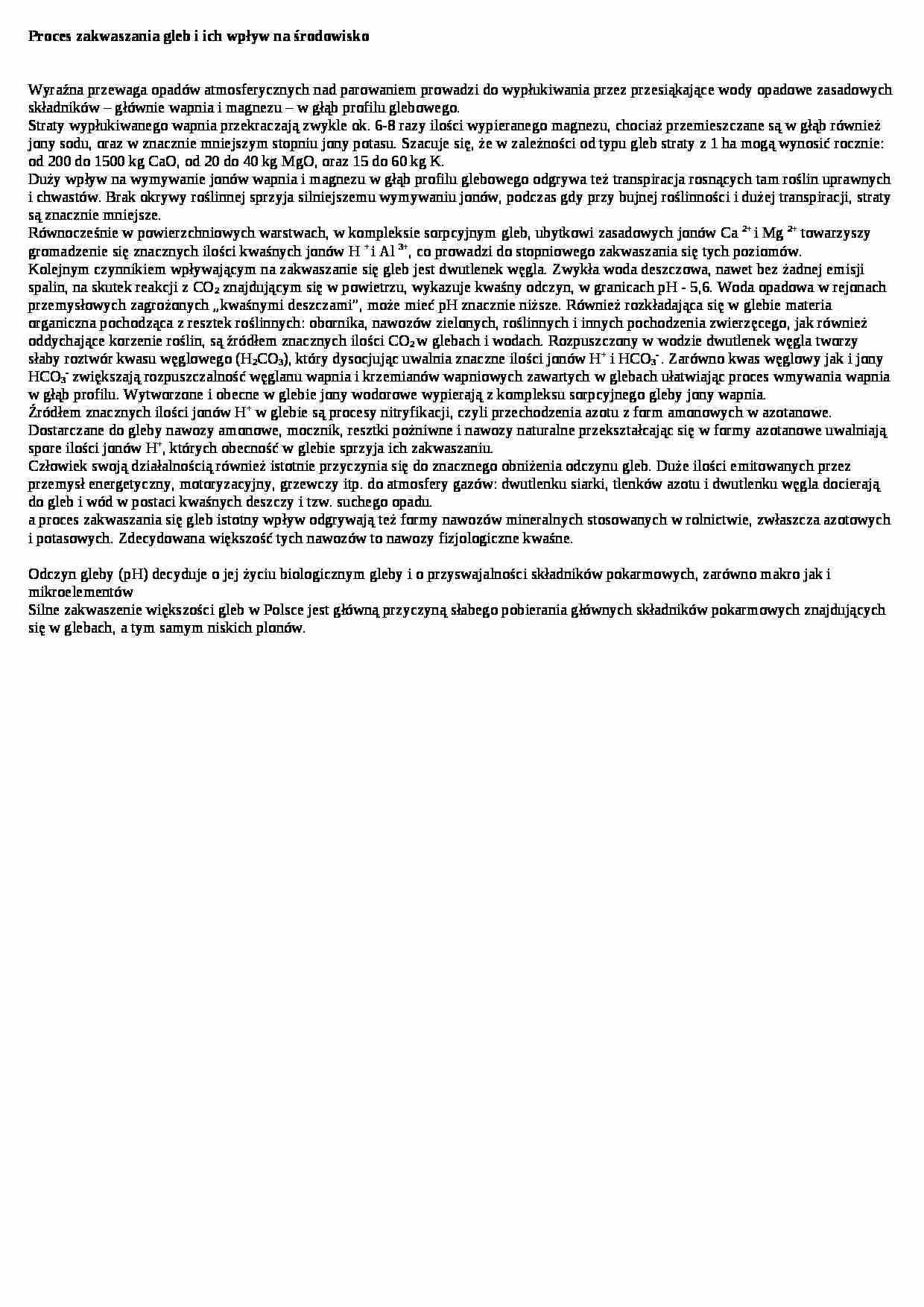 Proces zakwaszania gleb i ich wpływ na środowisko, sem VI - strona 1