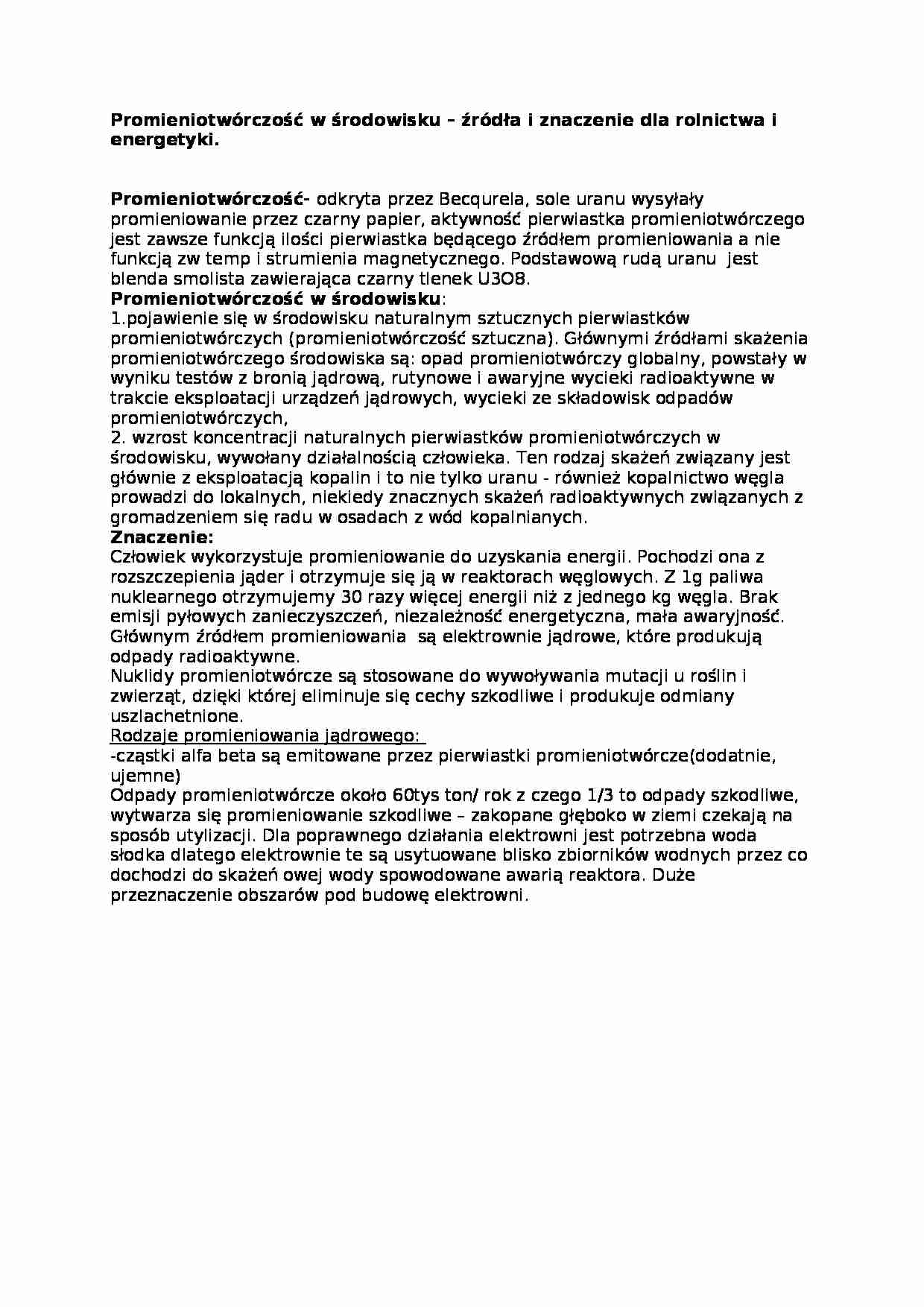 Promieniotwórczość w środowisku, sem VI - strona 1