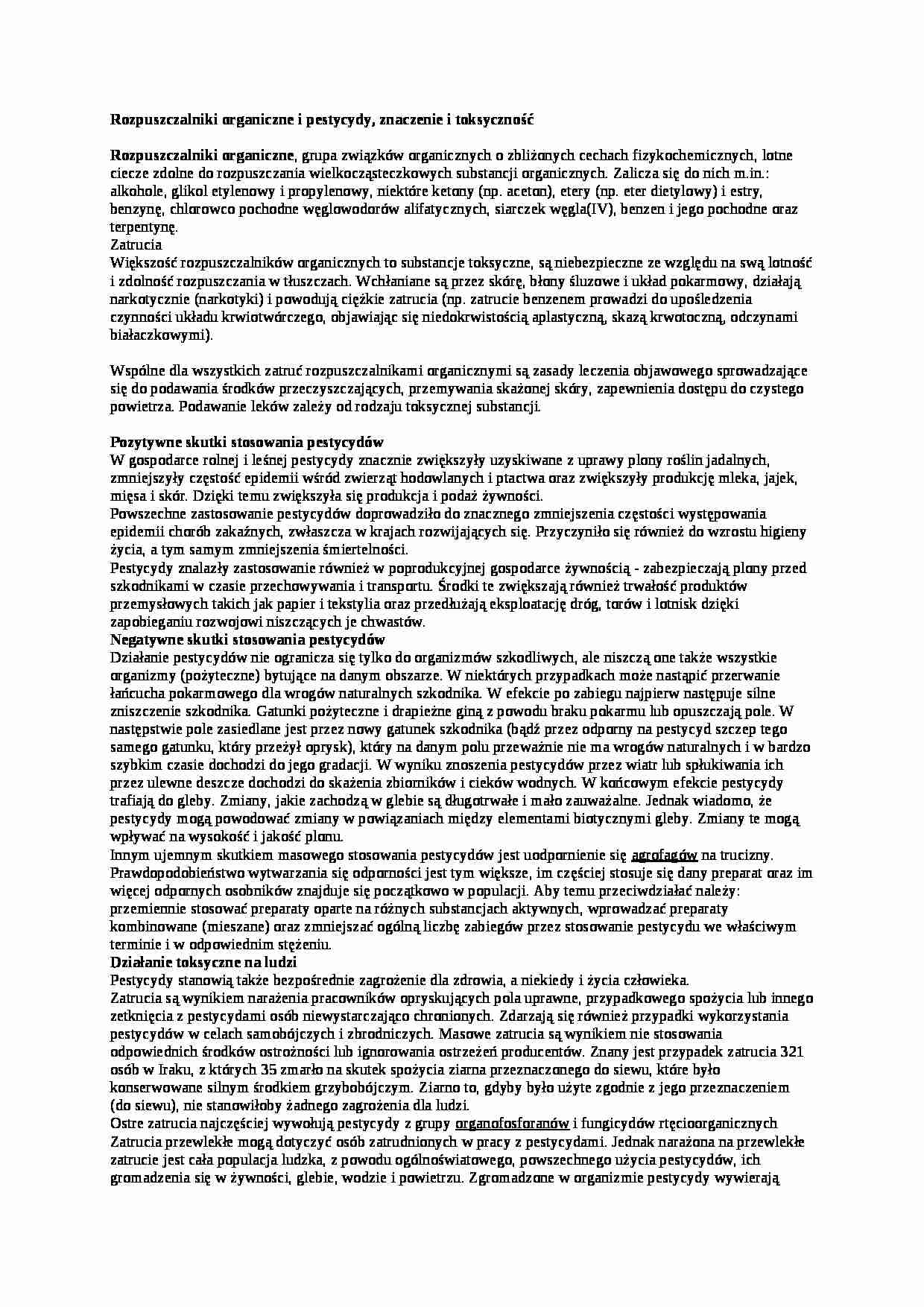 Rozpuszczalniki organiczne i pestycydy, sem VI - strona 1