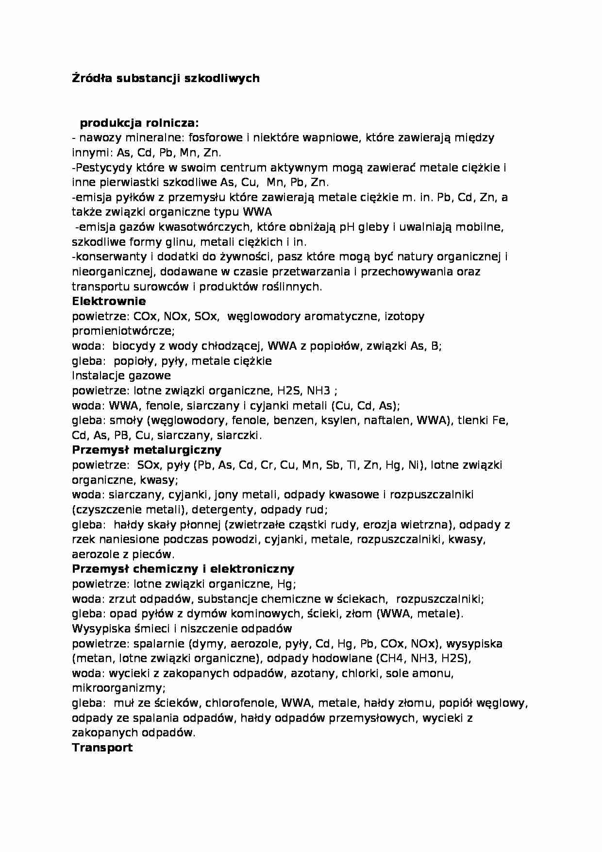 Źródła substancji szkodliwych, sem VI - strona 1