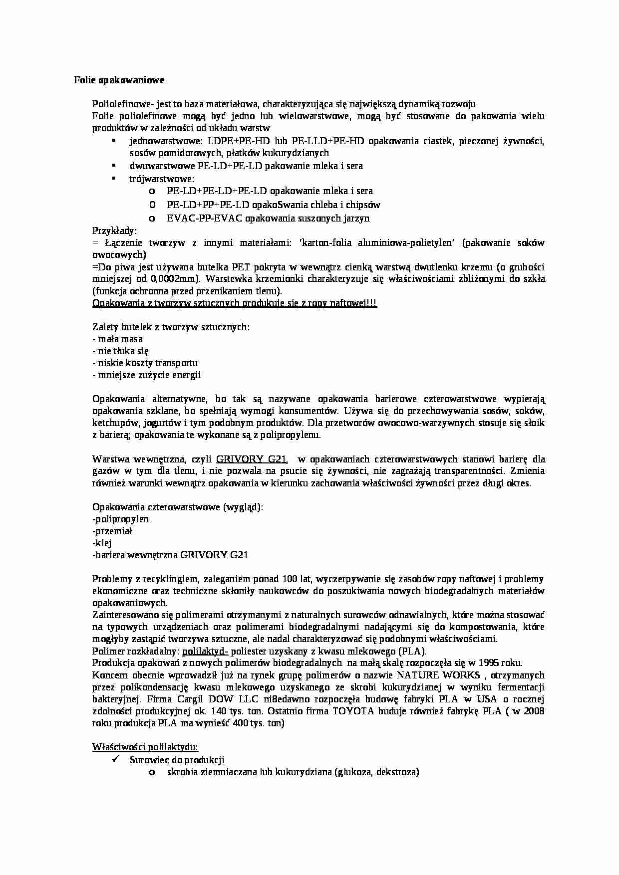 Folie opakowaniowe, sem VI - strona 1