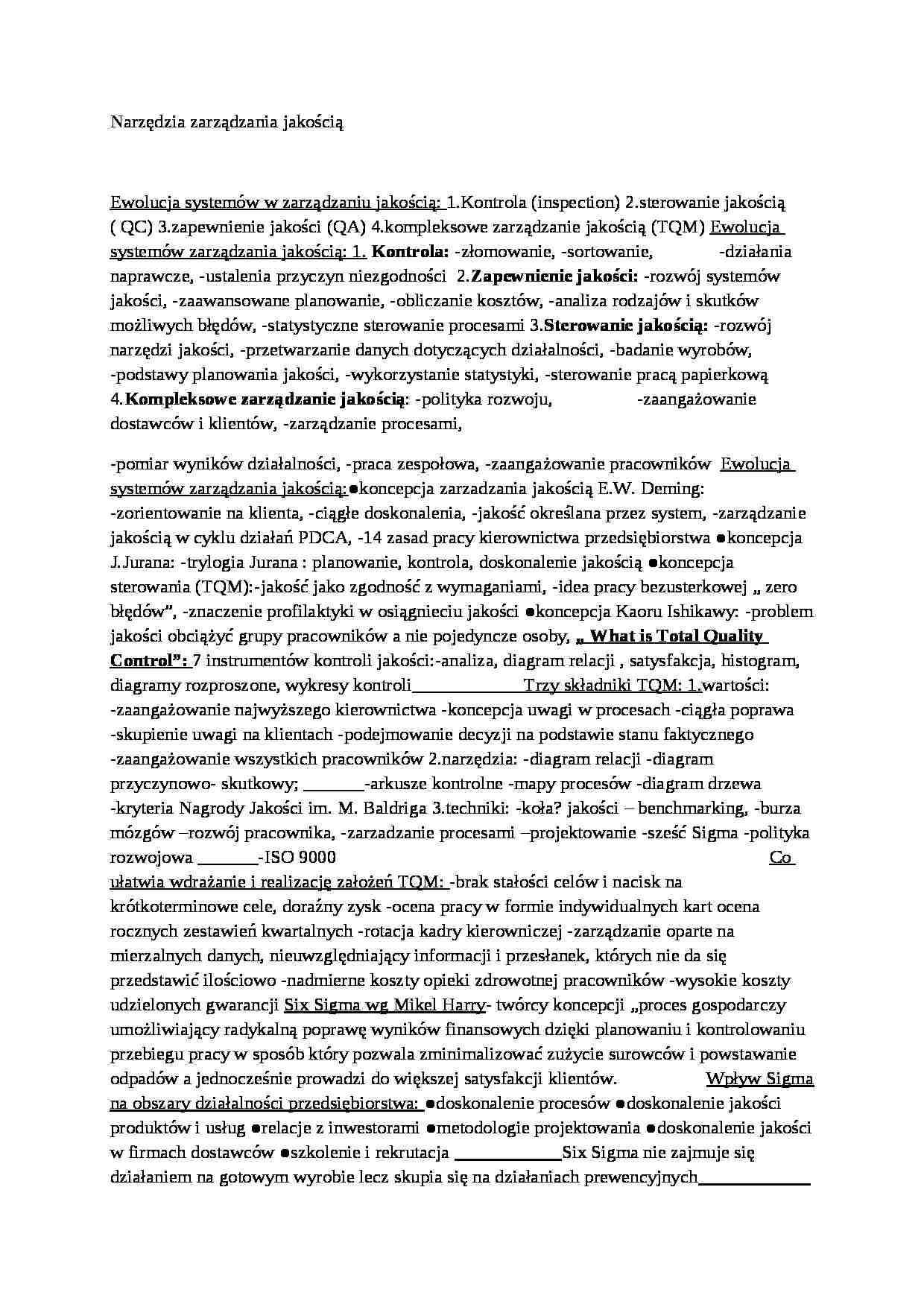 Narzędzia zarządzania jakością, sem 6 - strona 1