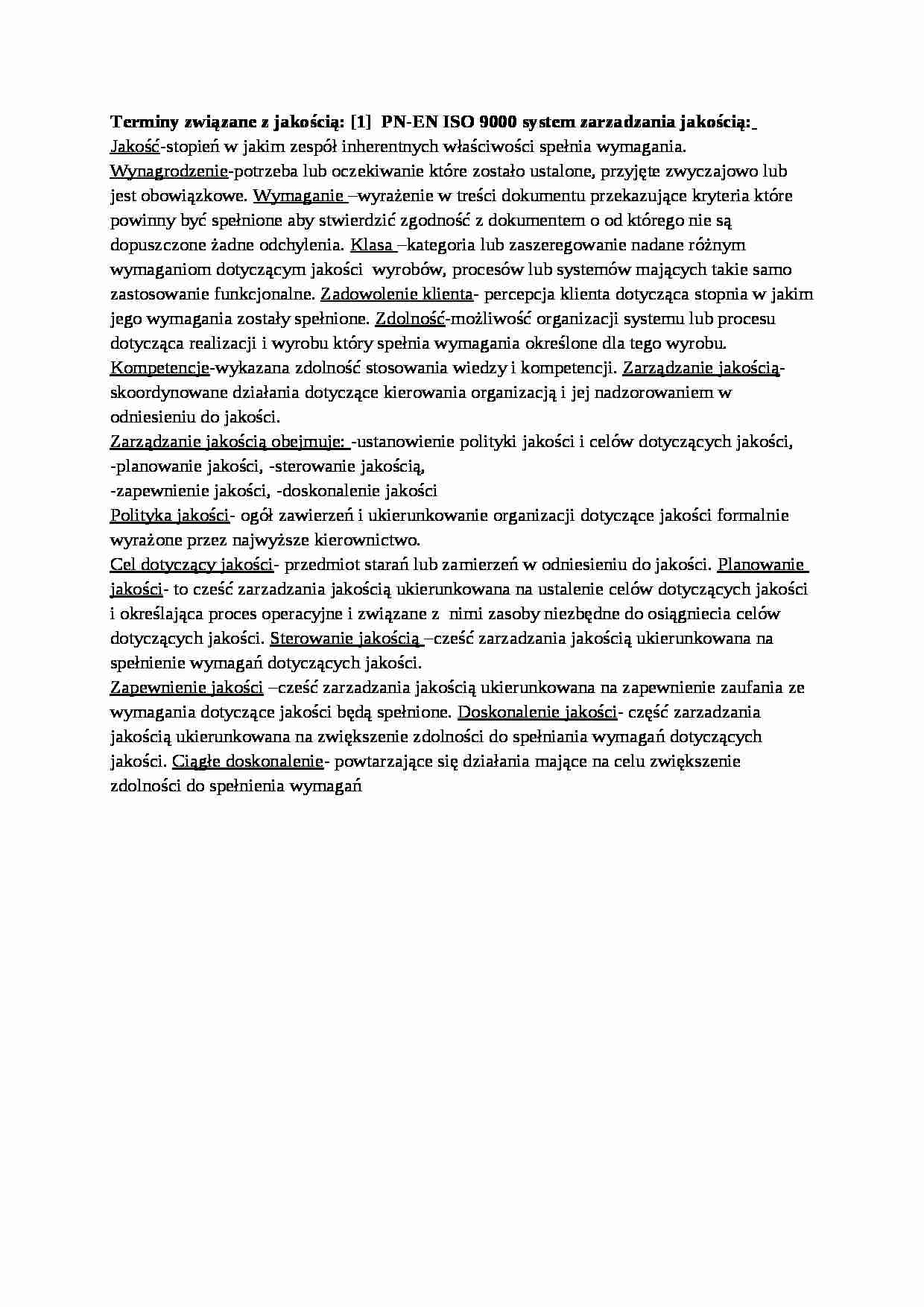 Terminy związane z jakością, sem 6 - strona 1