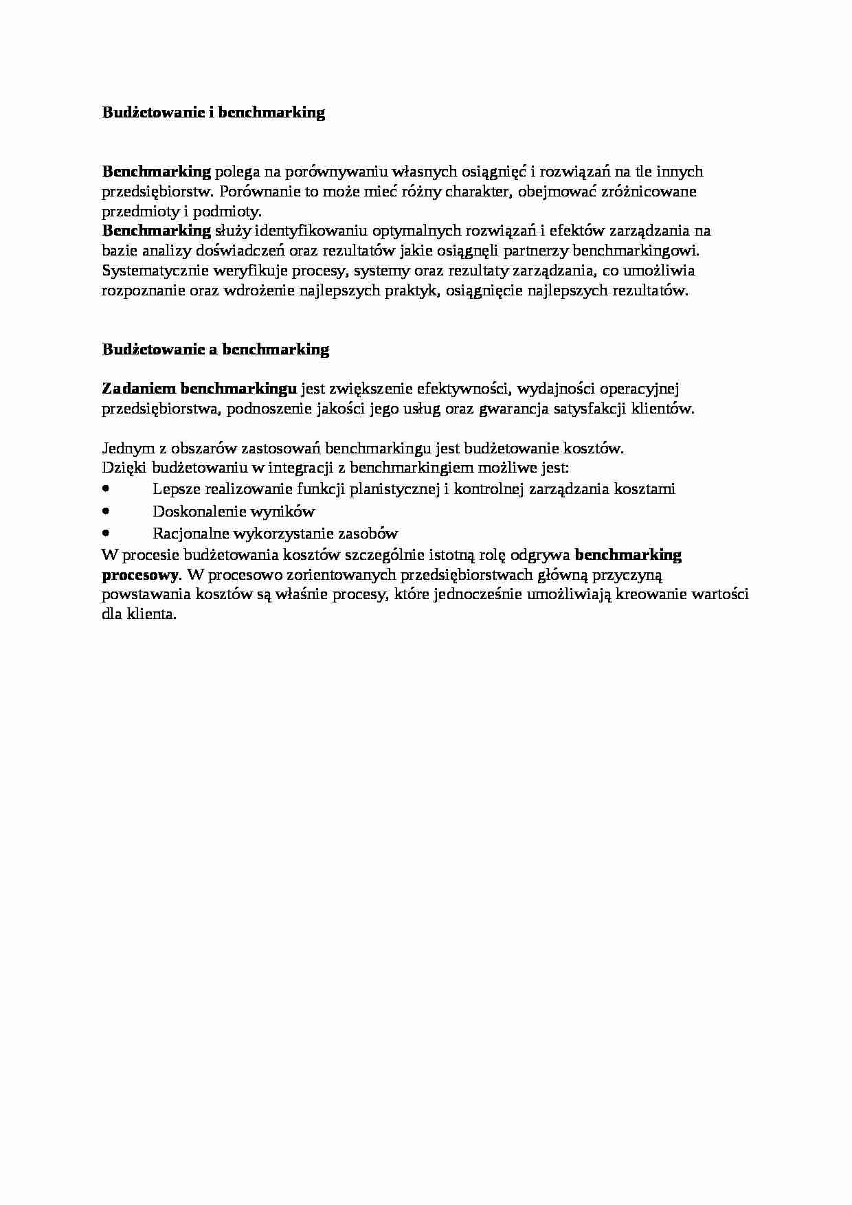 Budżetowanie i benchmarking, sem IV - strona 1