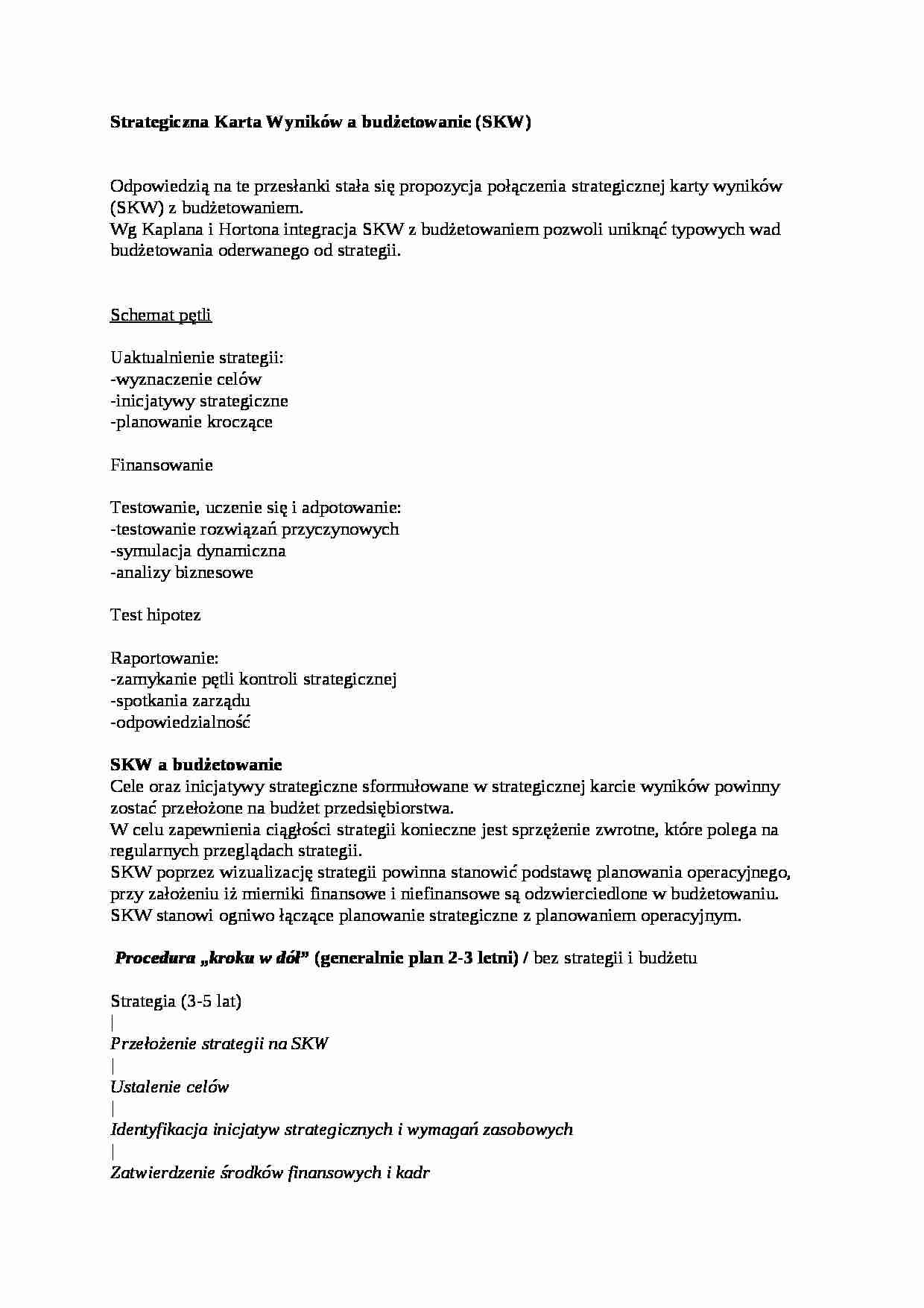 Strategiczna karta wyników SKW, sem IV - strona 1