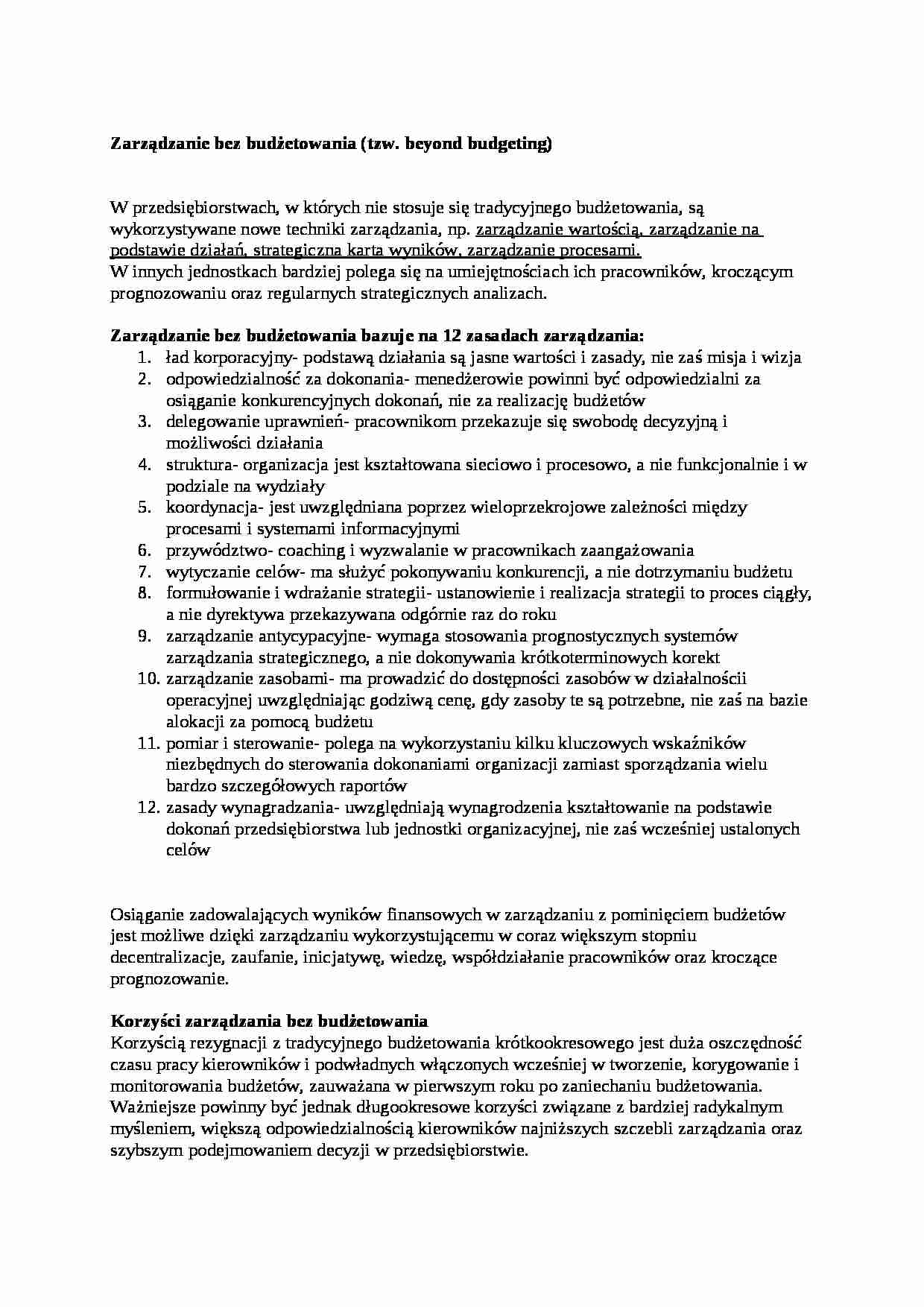 Zarządzanie bez budżetowania, sem IV - strona 1