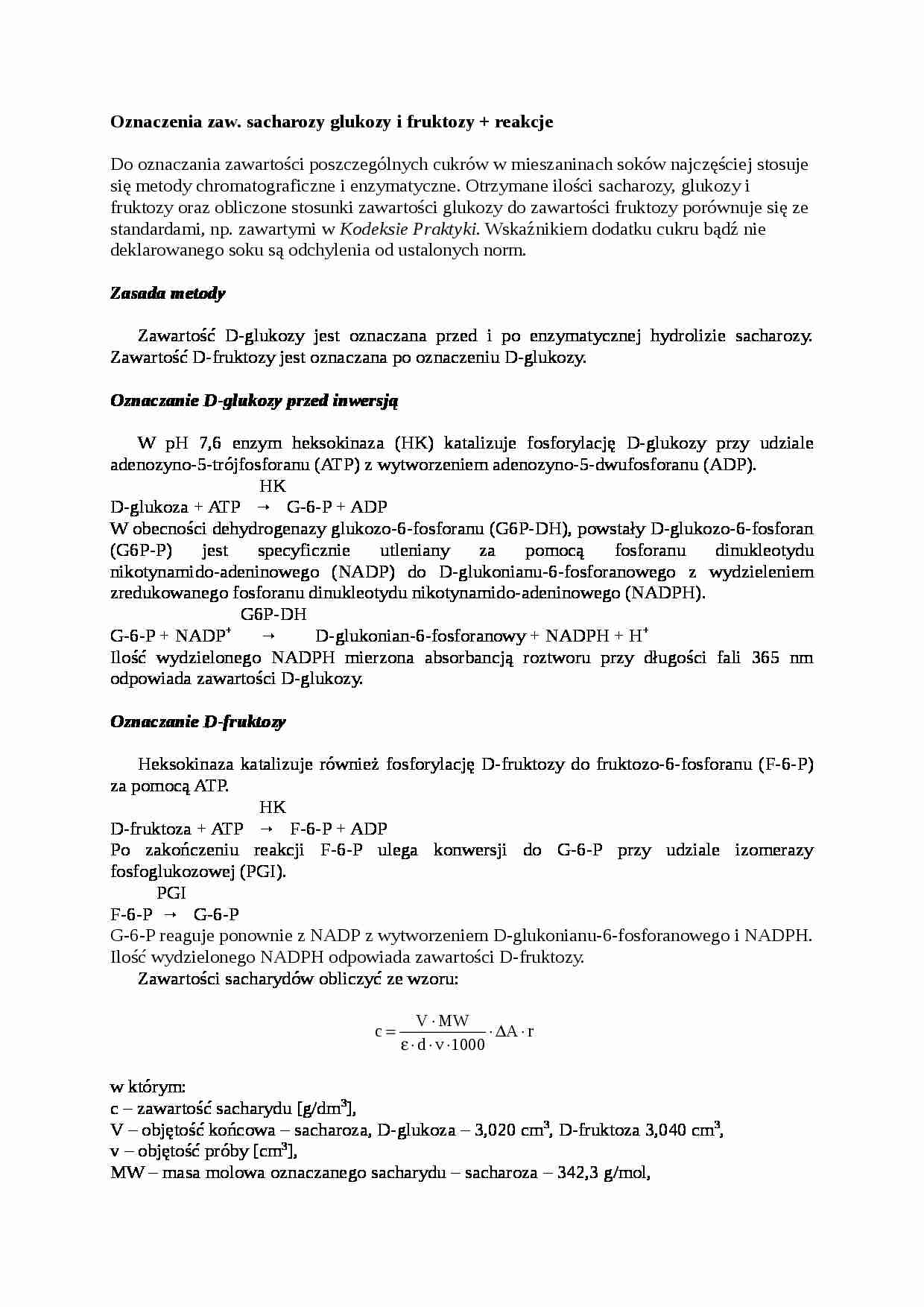 Oznaczanie zawartości glukozy i fruktozy, sem VI - strona 1