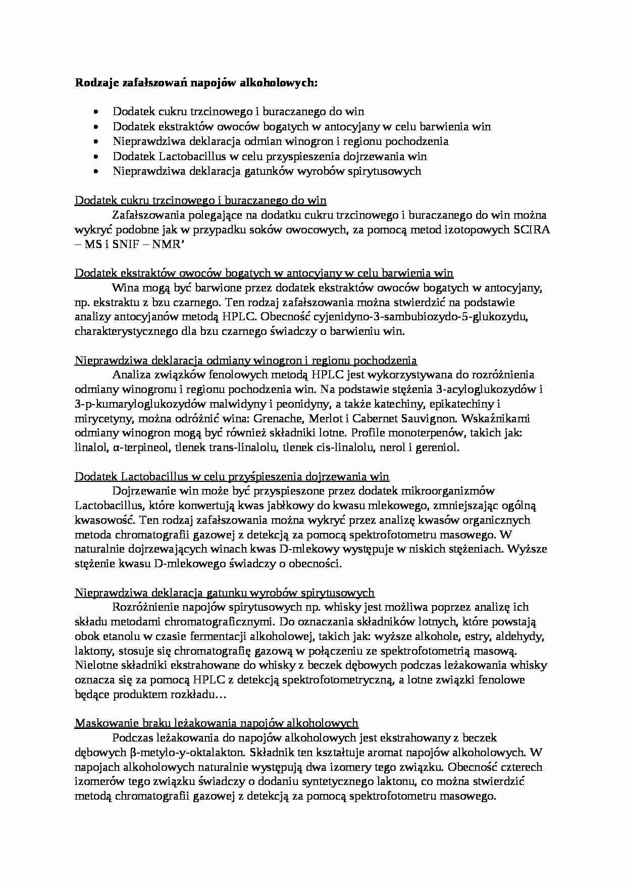 Rodzaje zafałszowań napojów alkoholowych, sem VI - strona 1