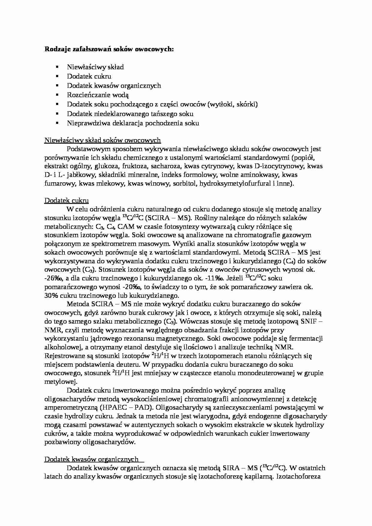 Rodzaje zafałszowań soków owocowych, sem VI - strona 1