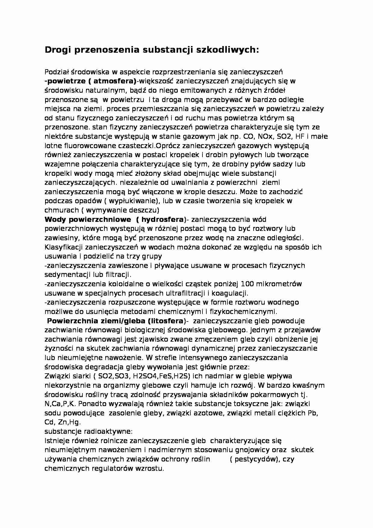 Drogi przenoszenia sybstancji szkodliwych, sem VI - strona 1