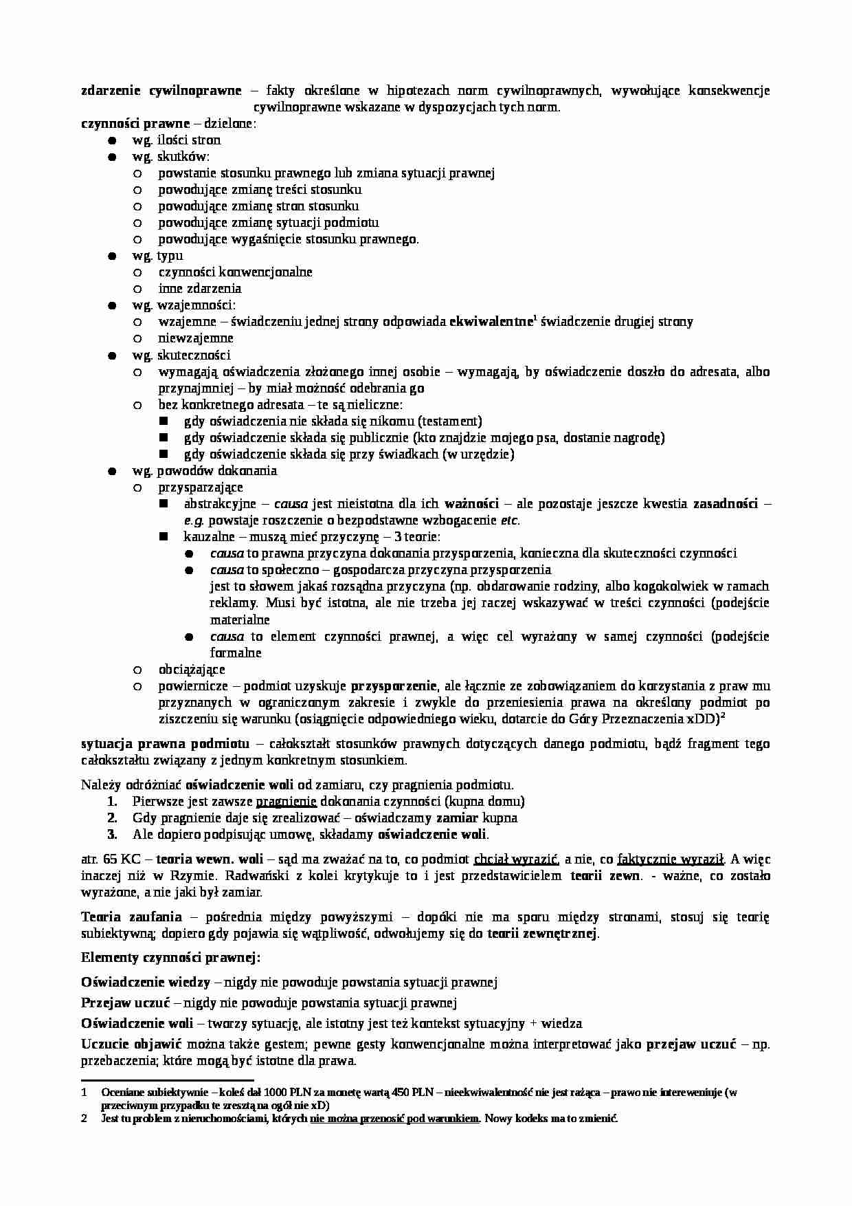 Prawo cywilne - czynności prawne - omówienie - strona 1