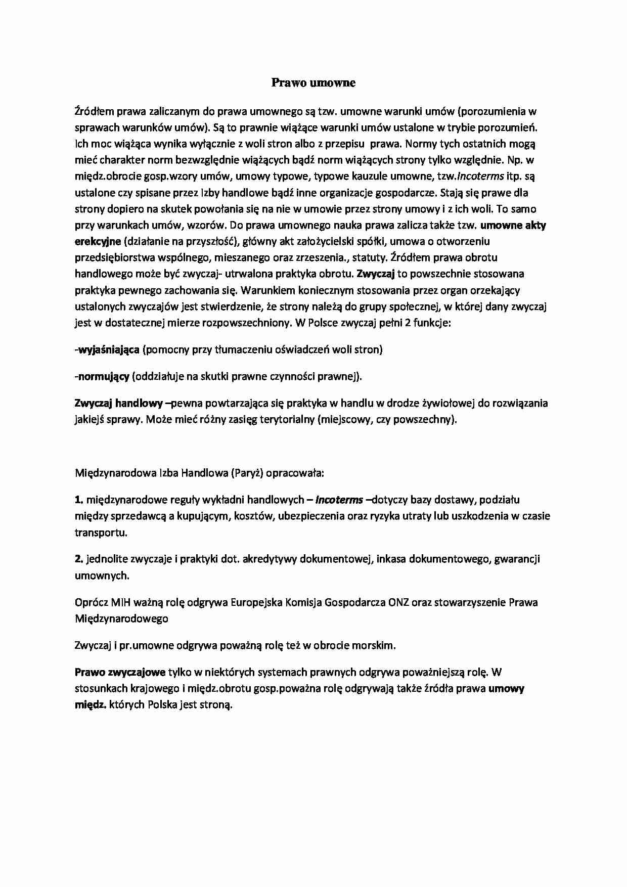 Prawo umowne - omówienie (I sem) - strona 1