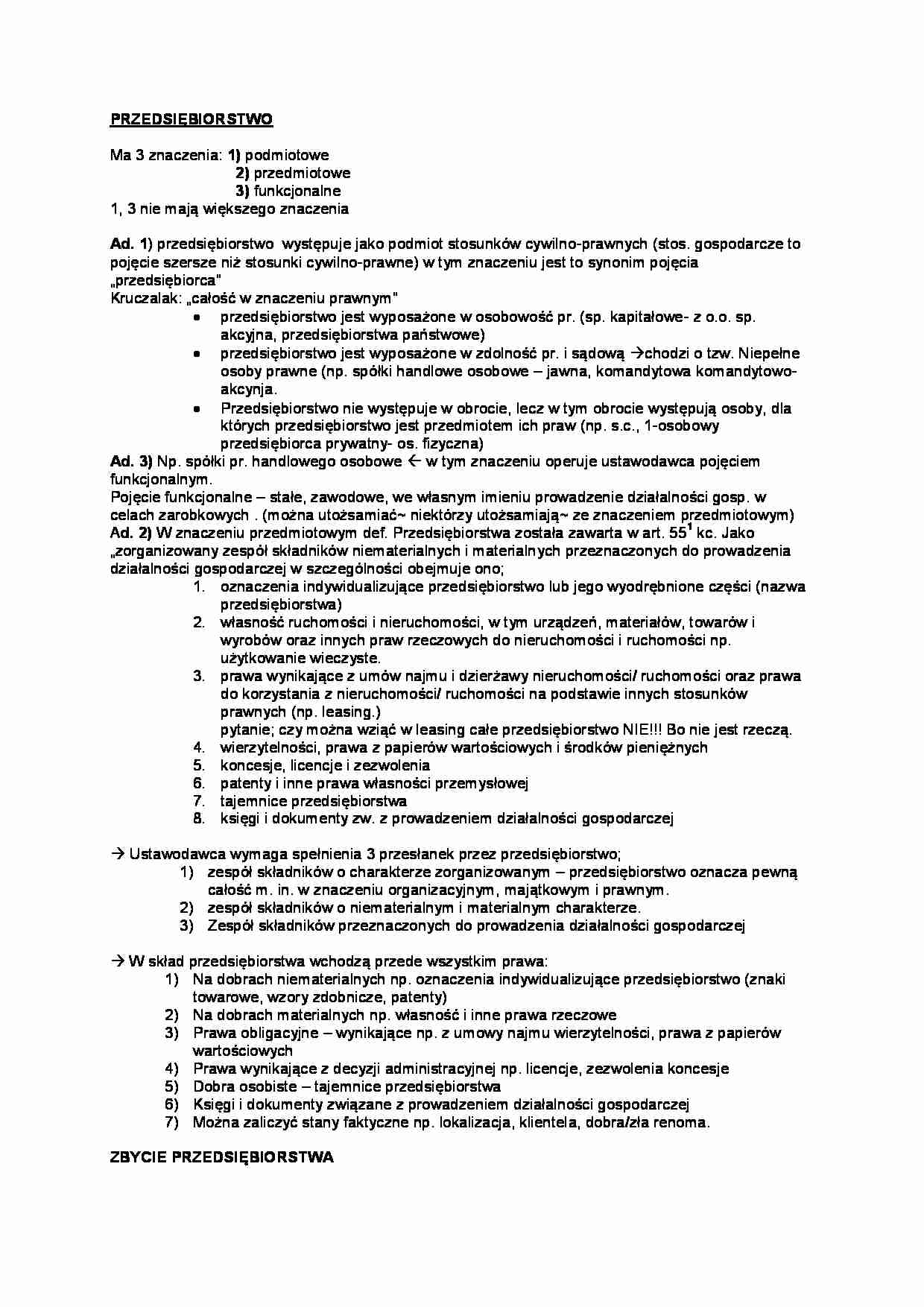 przedsiębiorstwo - omówienie (I sem) - strona 1