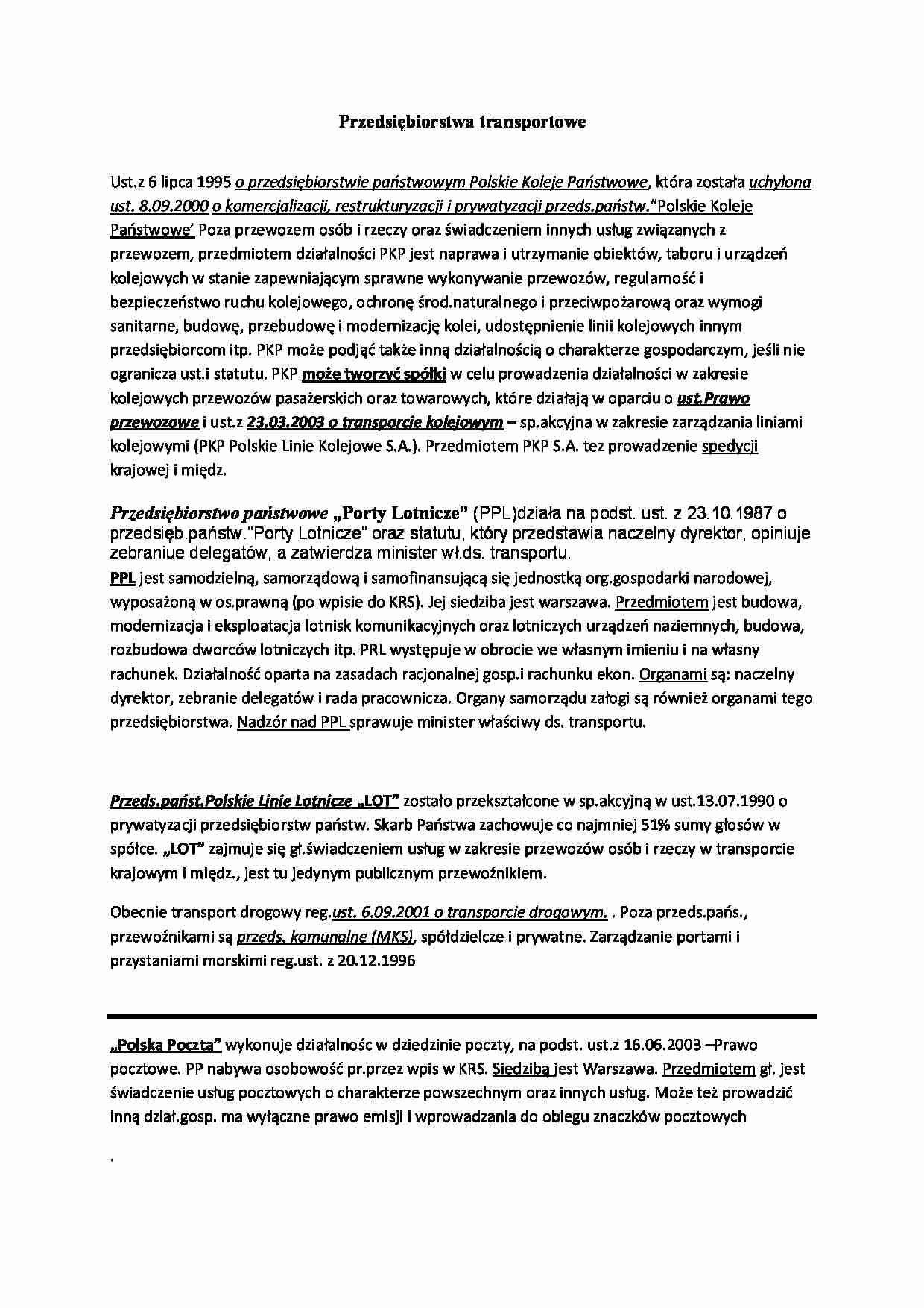 Przedsiębiorstwa transportowe - omówienie (II sem) - strona 1