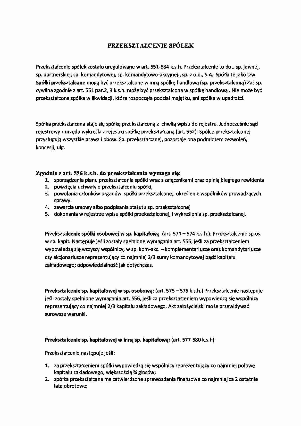 Przekształcenie spółek - omówienie(I sem) - strona 1