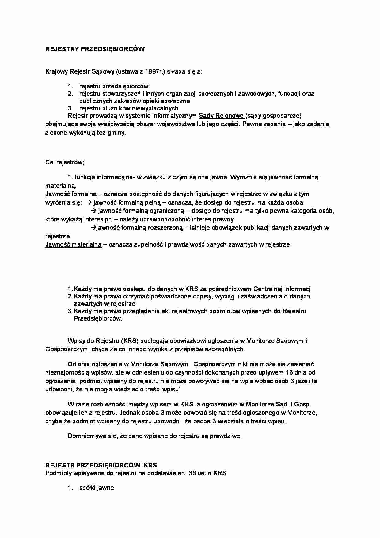 Rejestry przedsiębiorców - omówienie (I sem) - strona 1