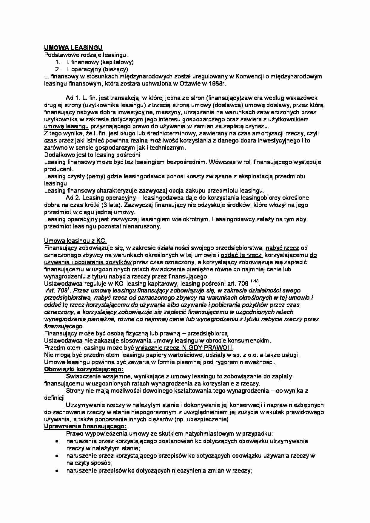 Umowa leasingu - omówienie (II sem) - strona 1