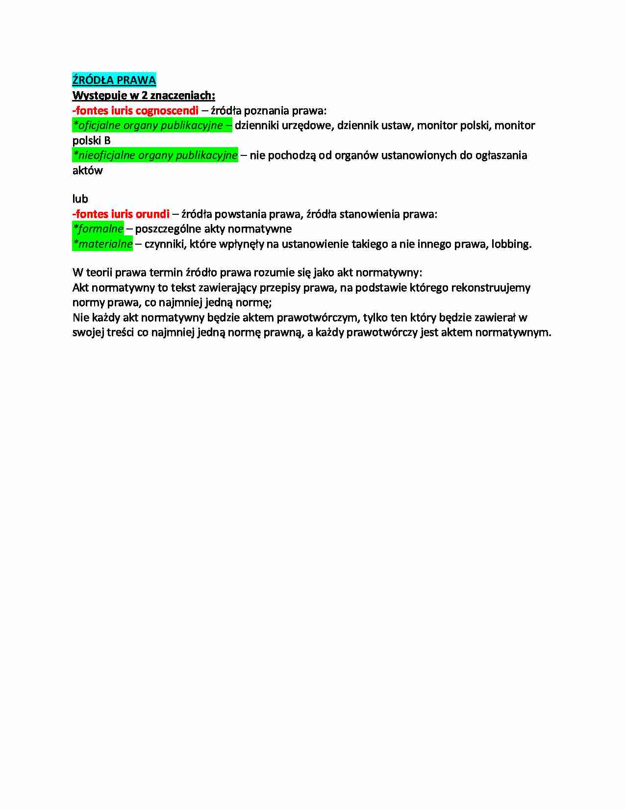 Źródła prawa - omówienie (I sem) - strona 1