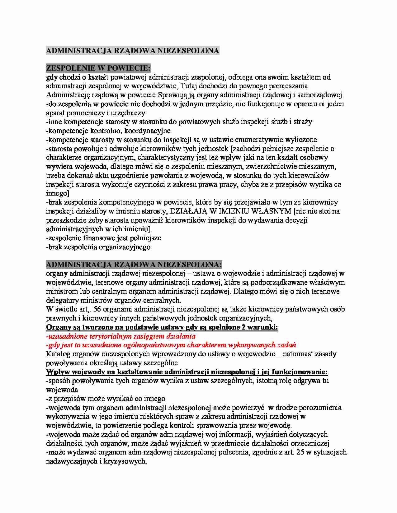 Administracja rządowa niezespolona - omówienie (II sem) - strona 1