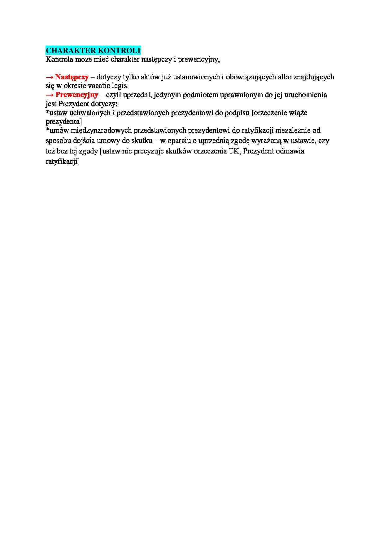 Charakter kontroli - omówienie (I sem) - strona 1