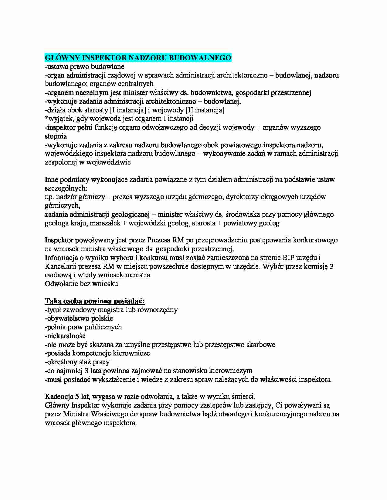 Główny inspektor nadzoru budowlanego - omówienie (II sem) - strona 1