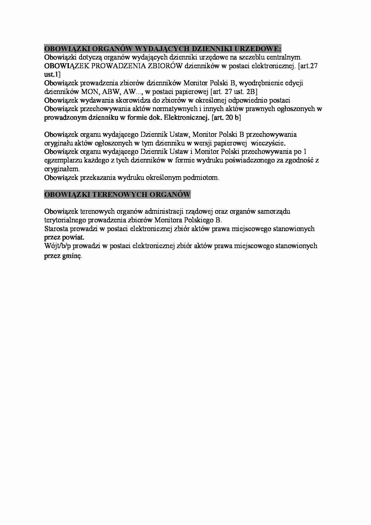 Obowiazki organów wydających dzienniki urzędowe - omówienie (I sem) - strona 1