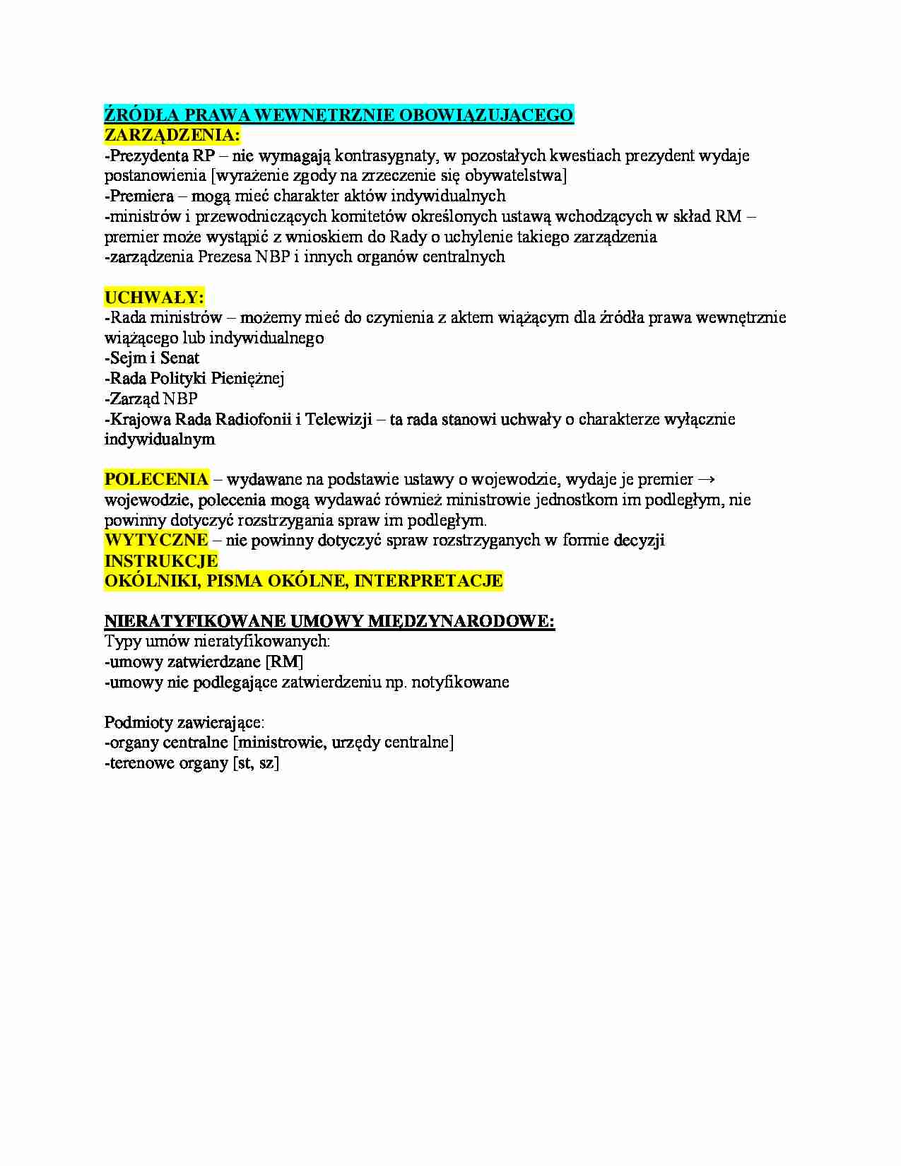 Prawo wewnętrznie obowiązujące - omówienie(I sem) - strona 1