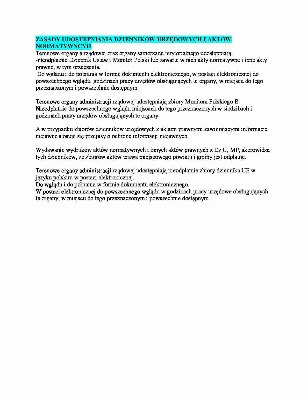 Udostępnianie aktów normatywnych - omówienie(I sem) - strona 1