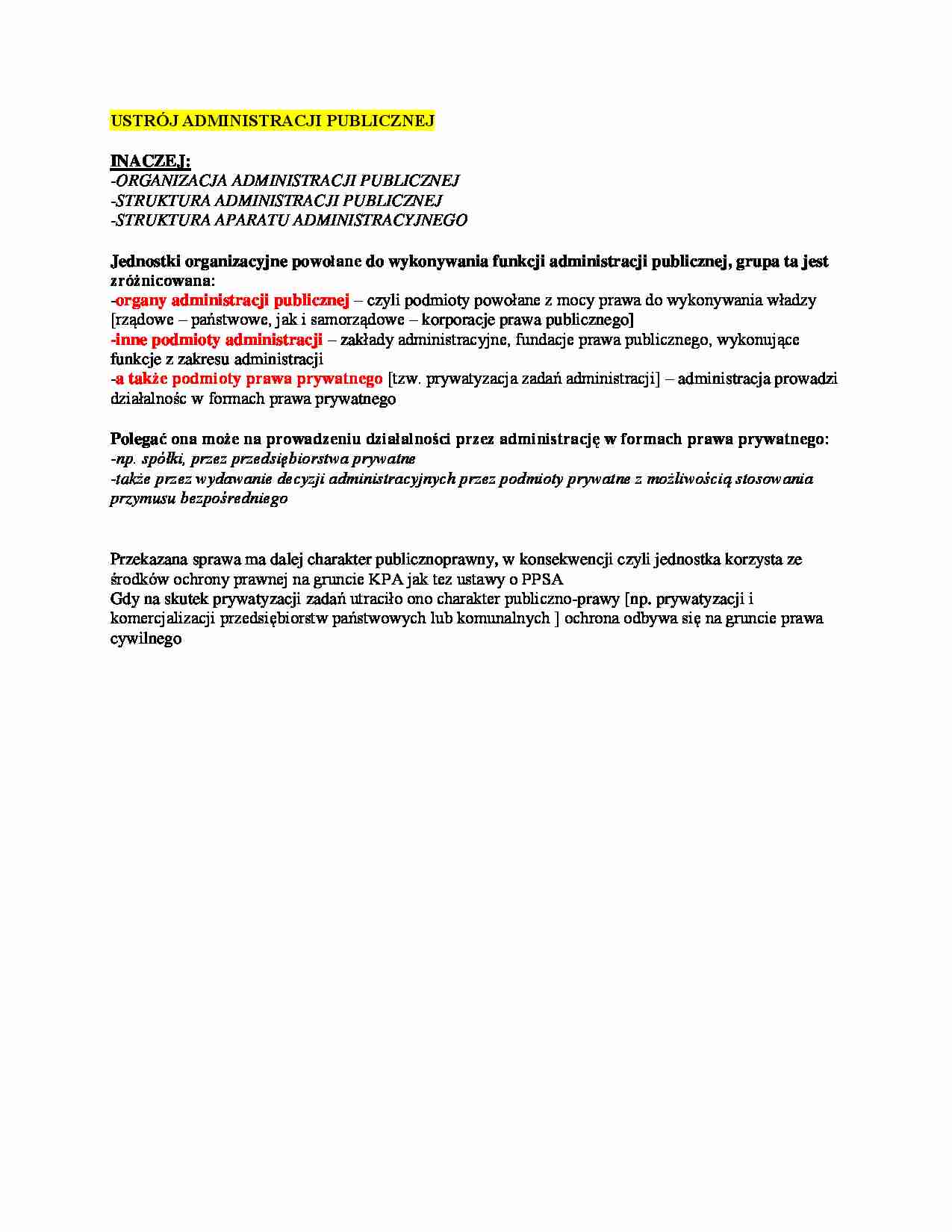 Ustrój administracji publicznej - omówienie  (I sem) - strona 1