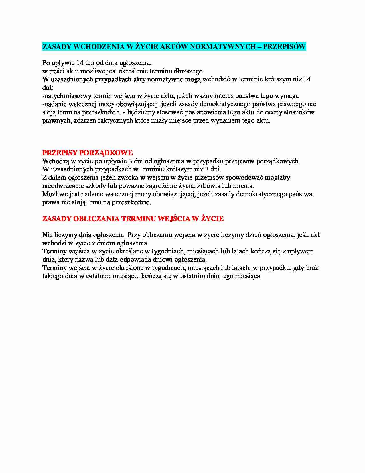 Wejście w życie  przepisów - omówienie(I sem) - strona 1