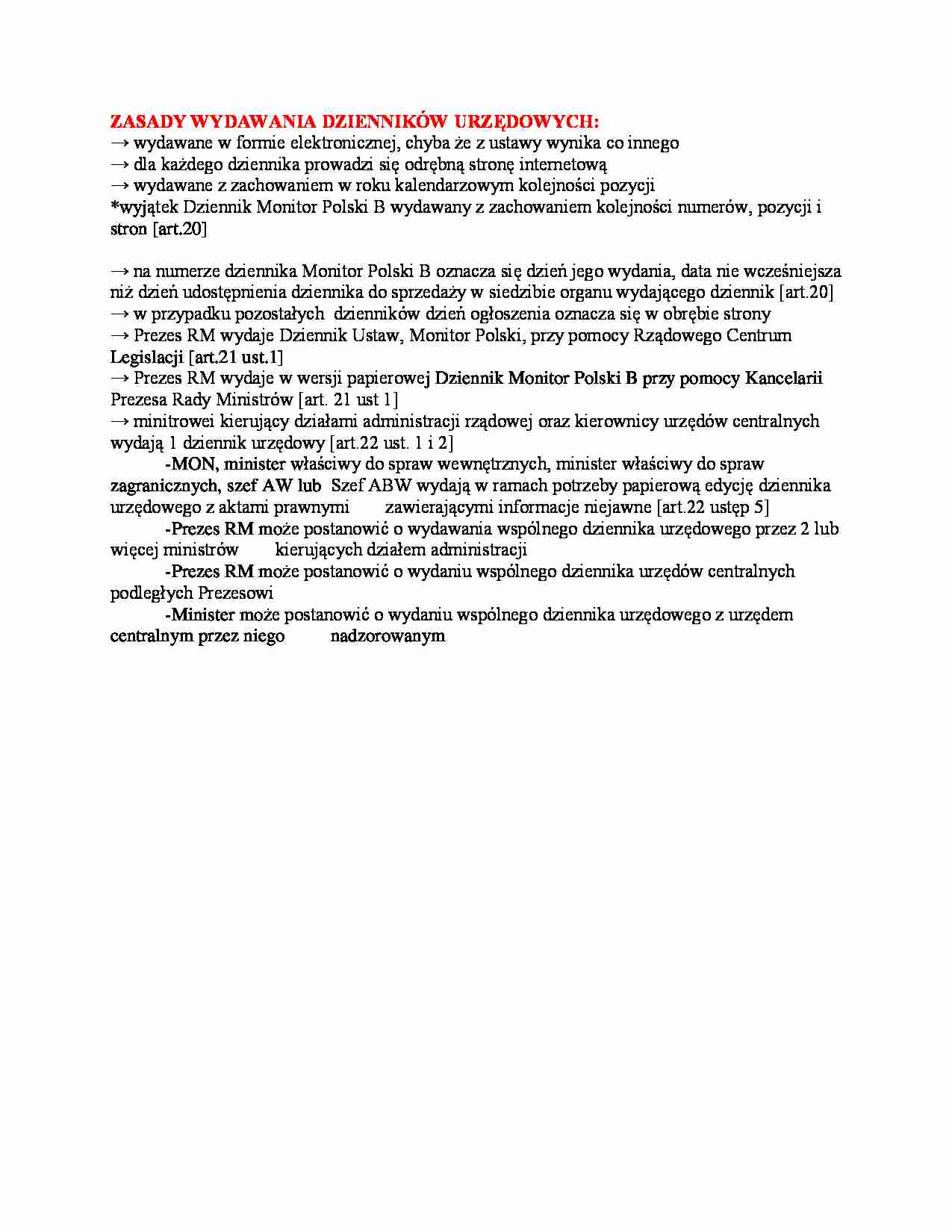 Zasady wydawanie dzienników urzędowych - omówienie  (I sem) - strona 1