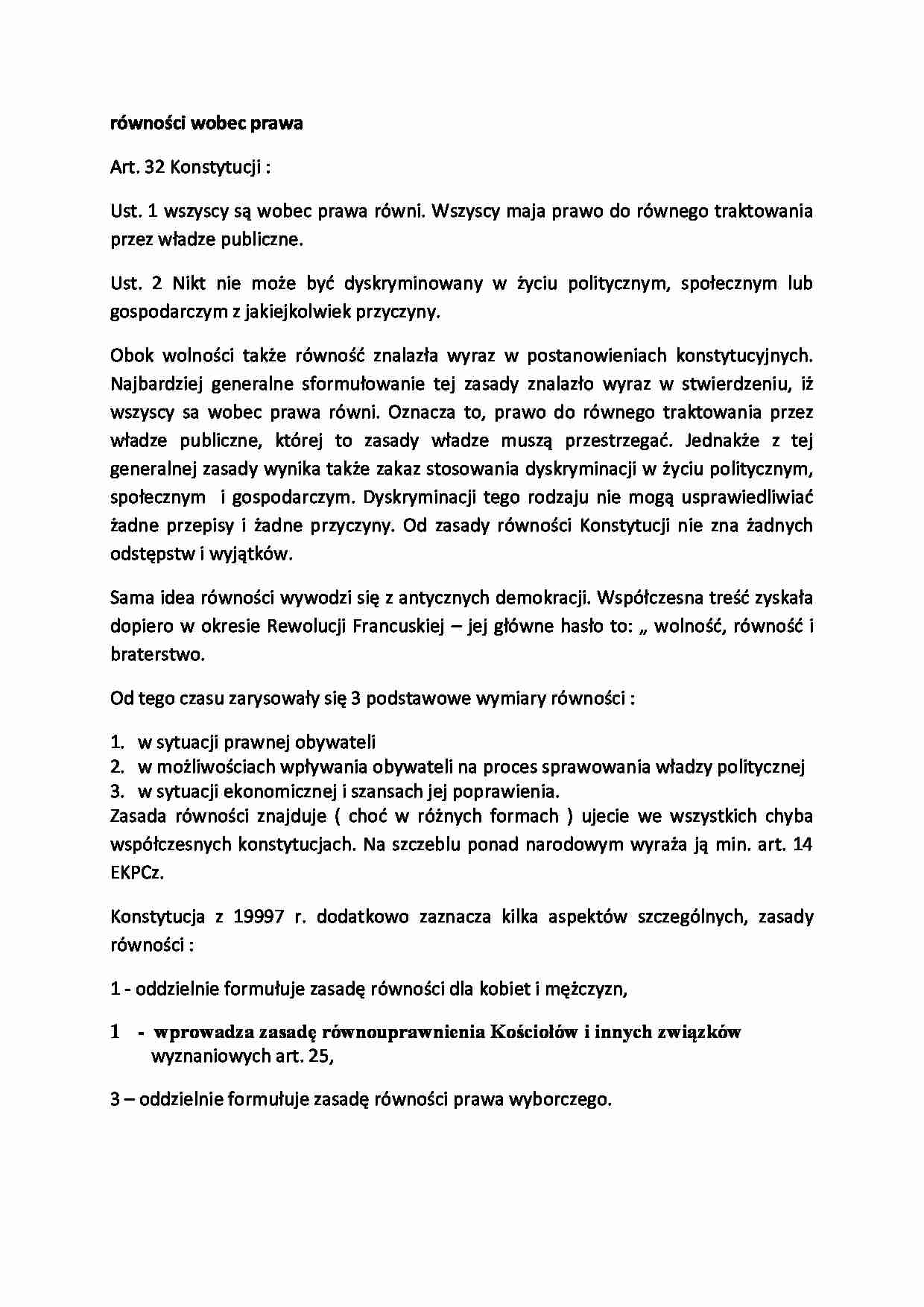 Równość wobec prawa - omówienie  - strona 1