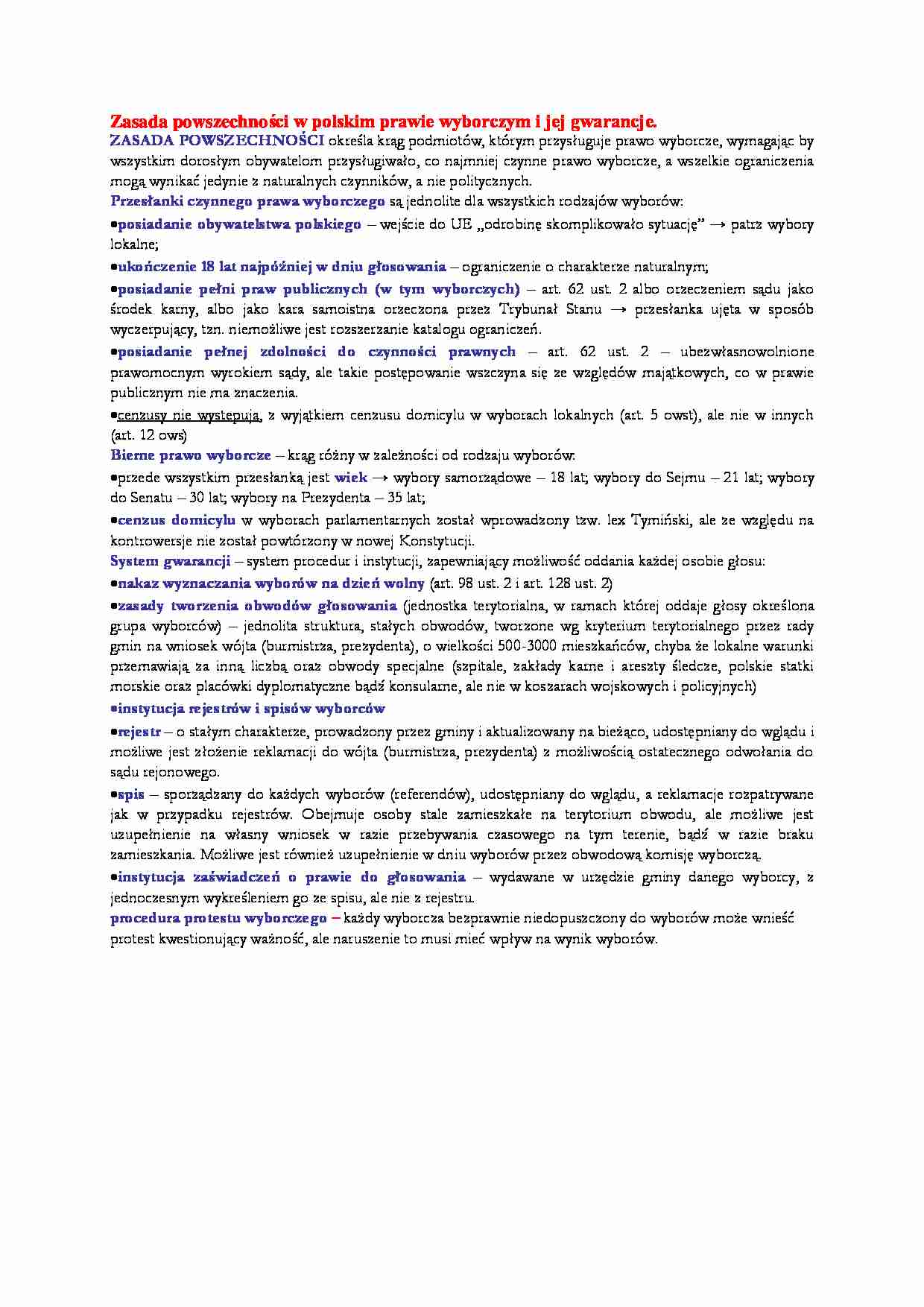 zasada powszechności wyborów - omówienie  - strona 1