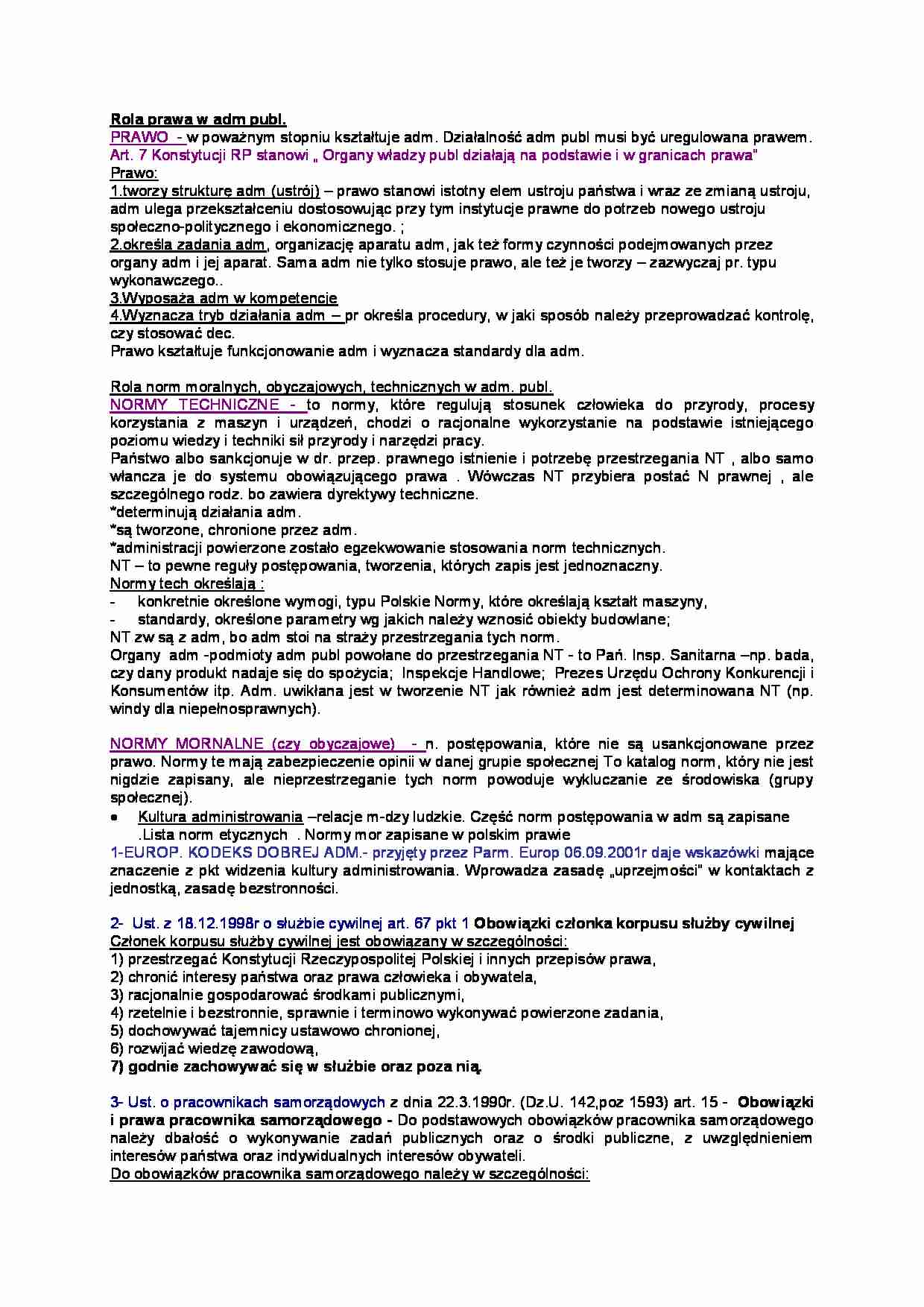 Rola prawa w administracji - omówienie - strona 1