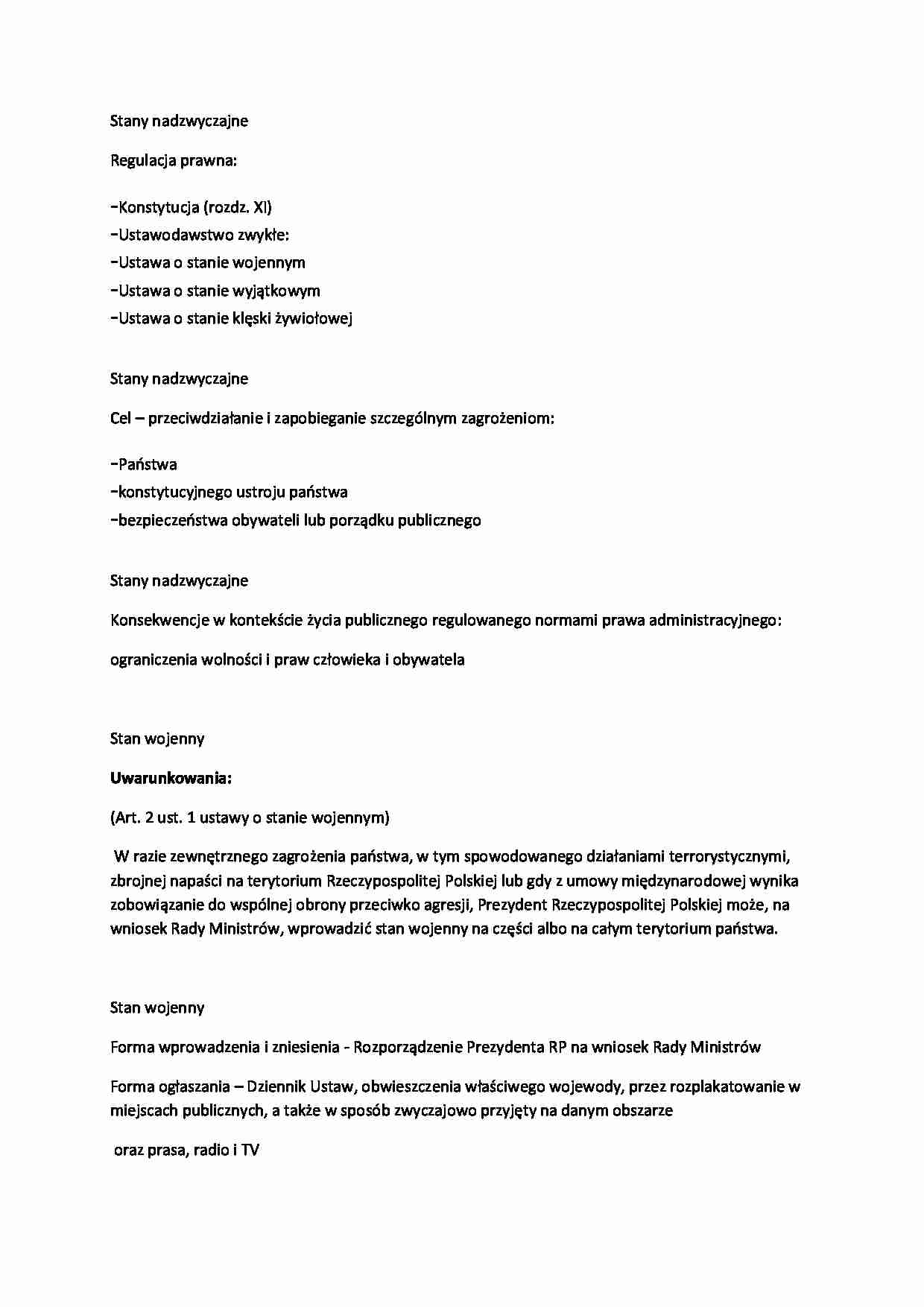 Stany nadzwyczajne - omówienie (II sem) - strona 1