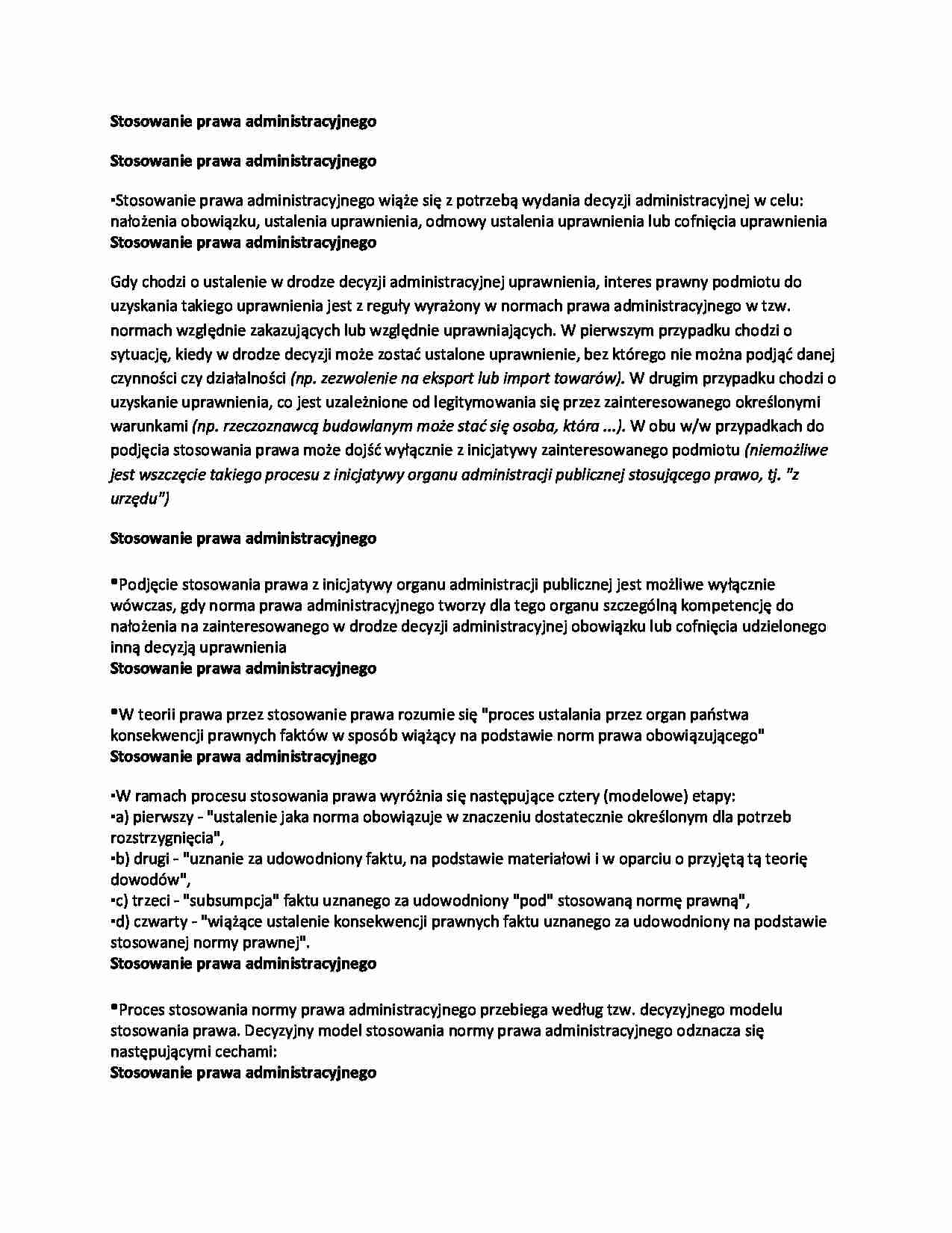 Stosowanie prawa administracyjnego - omówienie (II sem) - strona 1