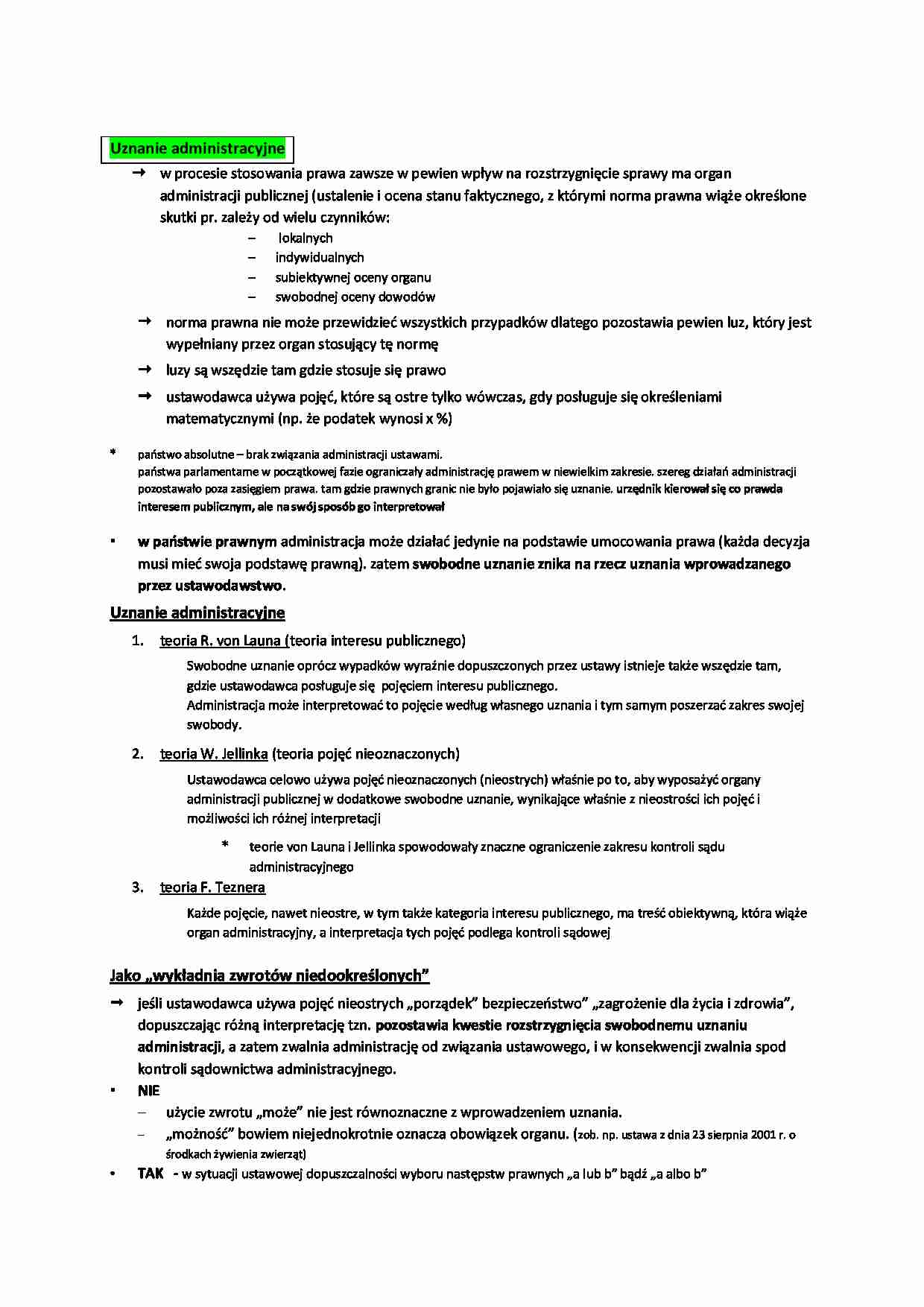 Uznanie administracyjne - omówienie(I sem) - strona 1