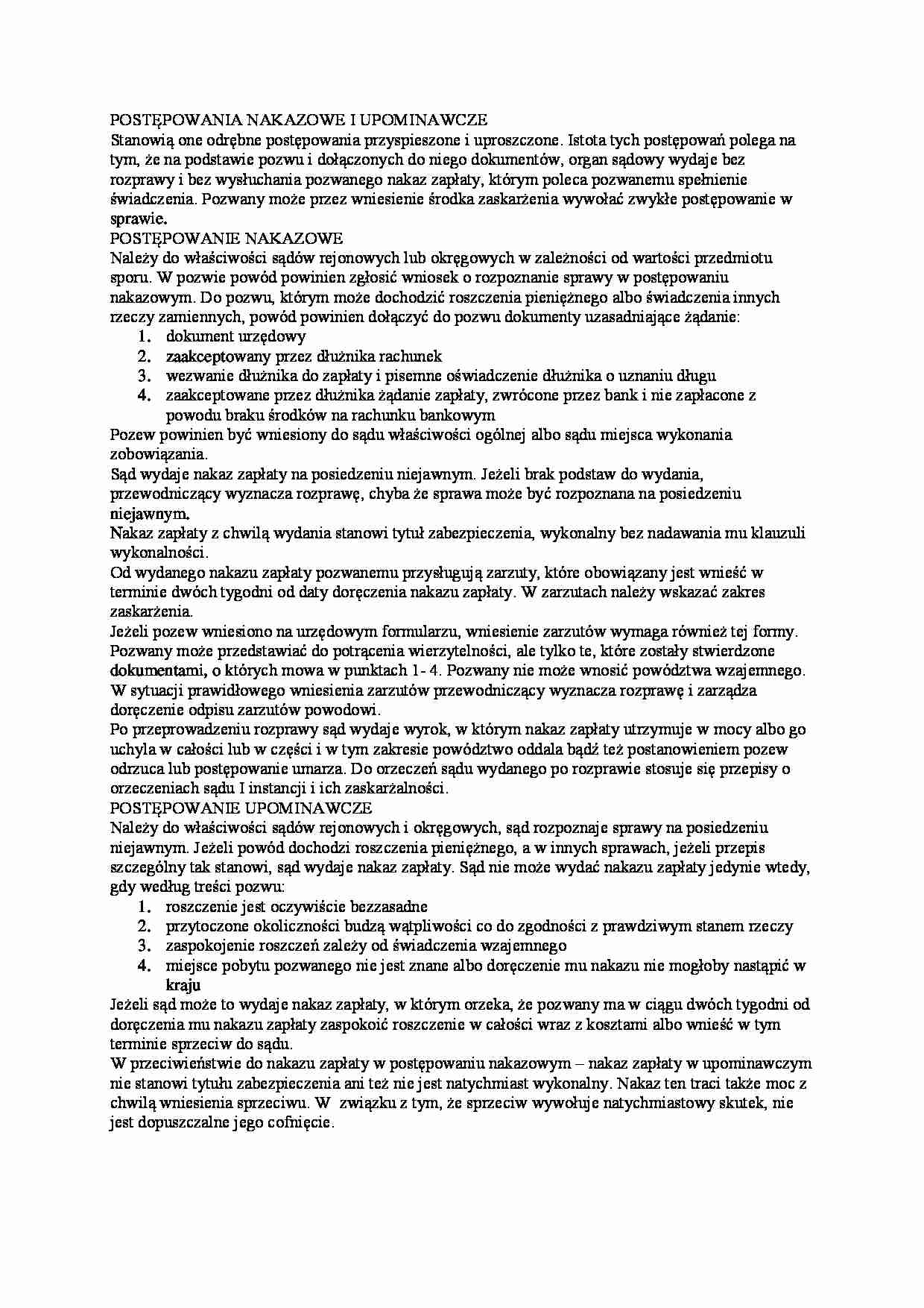 Postępowania nakazowe i upominawcze - omówienie - strona 1