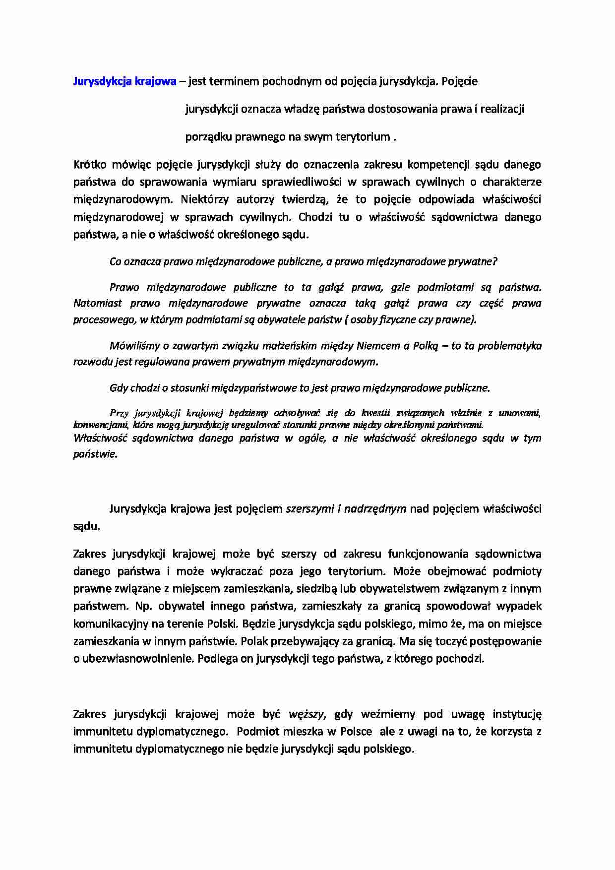 Jurysdykcja krajowa - omówienie - Sądy polskie - strona 1