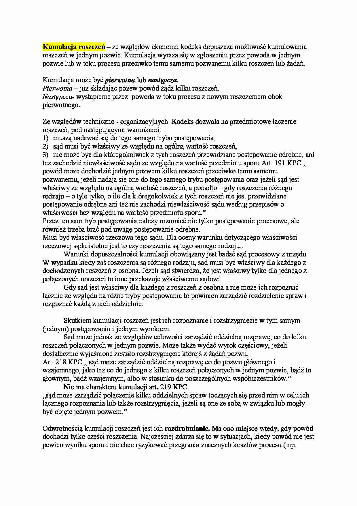 kumulacja roszczeń - omówienie - strona 1