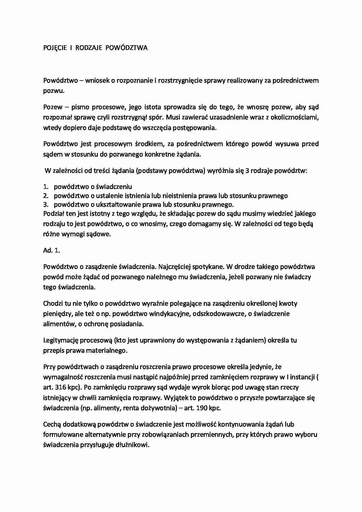 Rodzaje powództwa - omówienie - strona 1