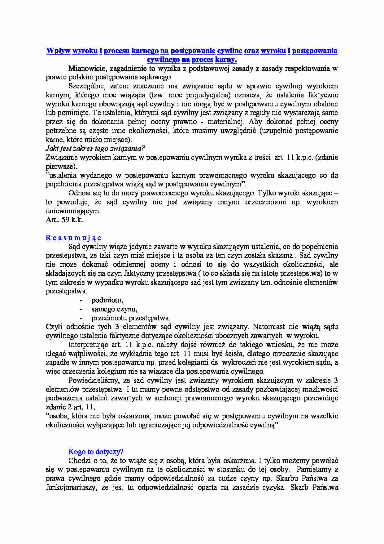 Wpływ wyroku karnego na cywilne - omówienie - strona 1