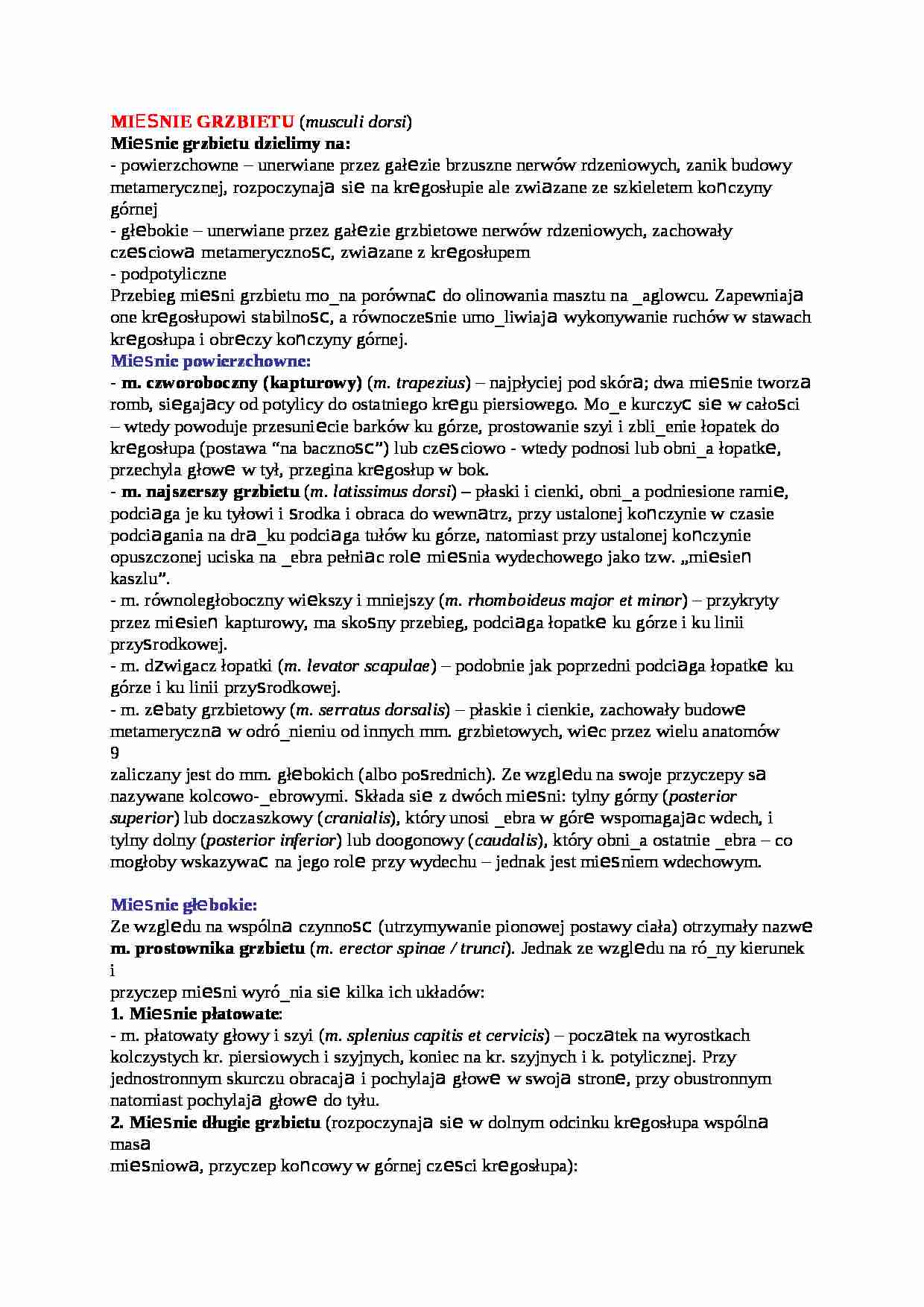 Mięśnie grzbietu - omówienie, sem IV - strona 1