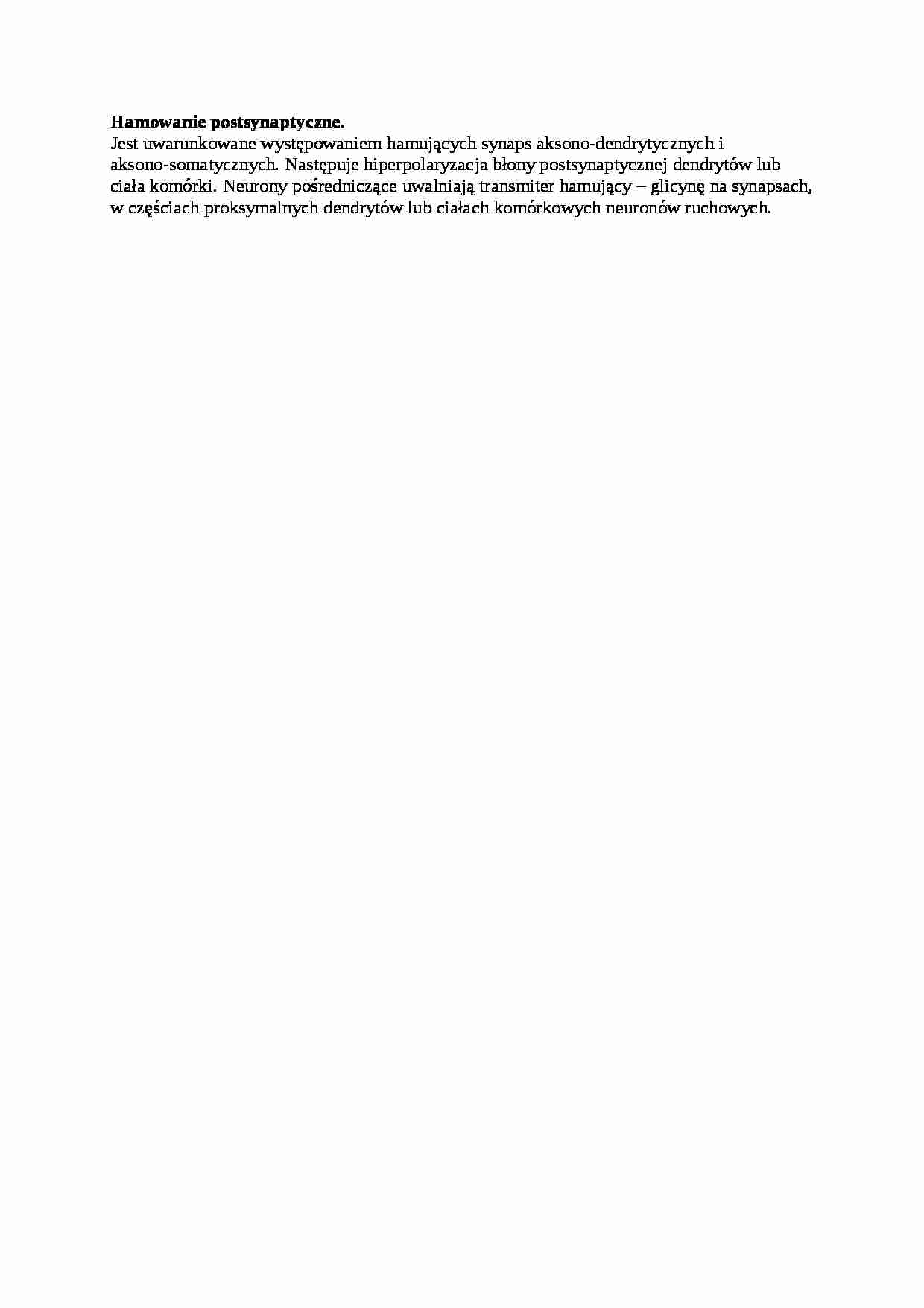Opracowanie - hamowanie postsynaptyczne, sem I-IV - strona 1