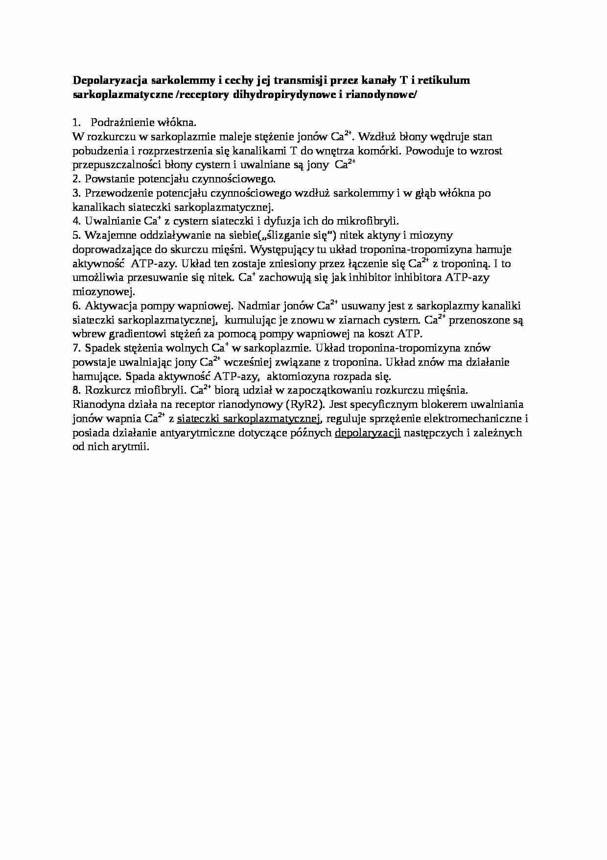 Wykład - depolaryzacja sarkolemmy, sem I-IV - strona 1
