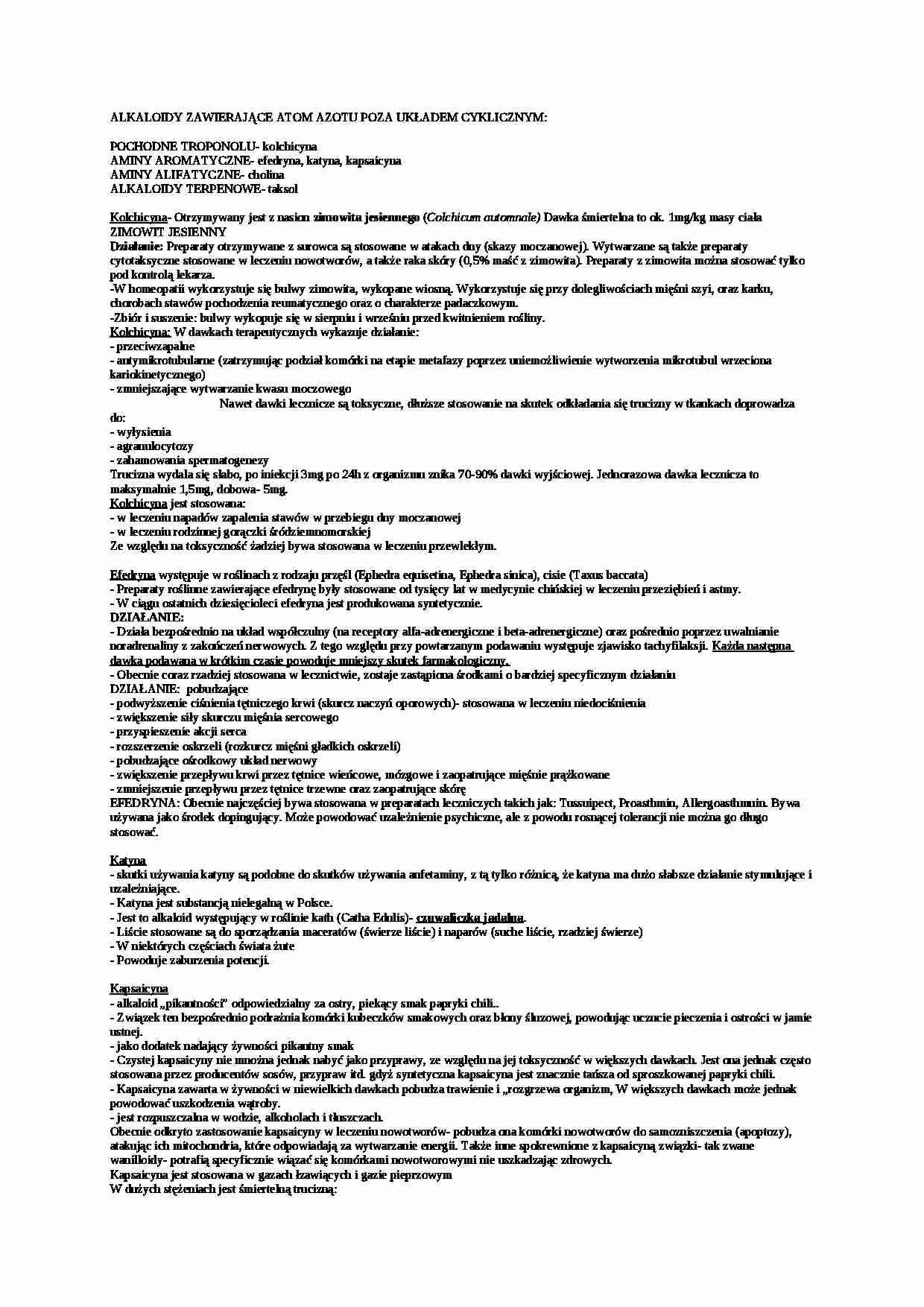 Wykład - alkaloidy zawierające azot poza układem cyklicznym - strona 1