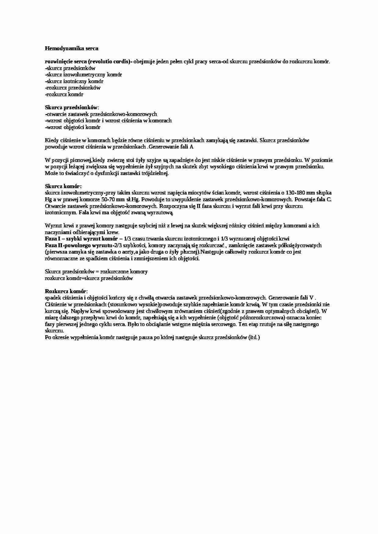 Wykład - hemodynamika serca, sem IV - strona 1